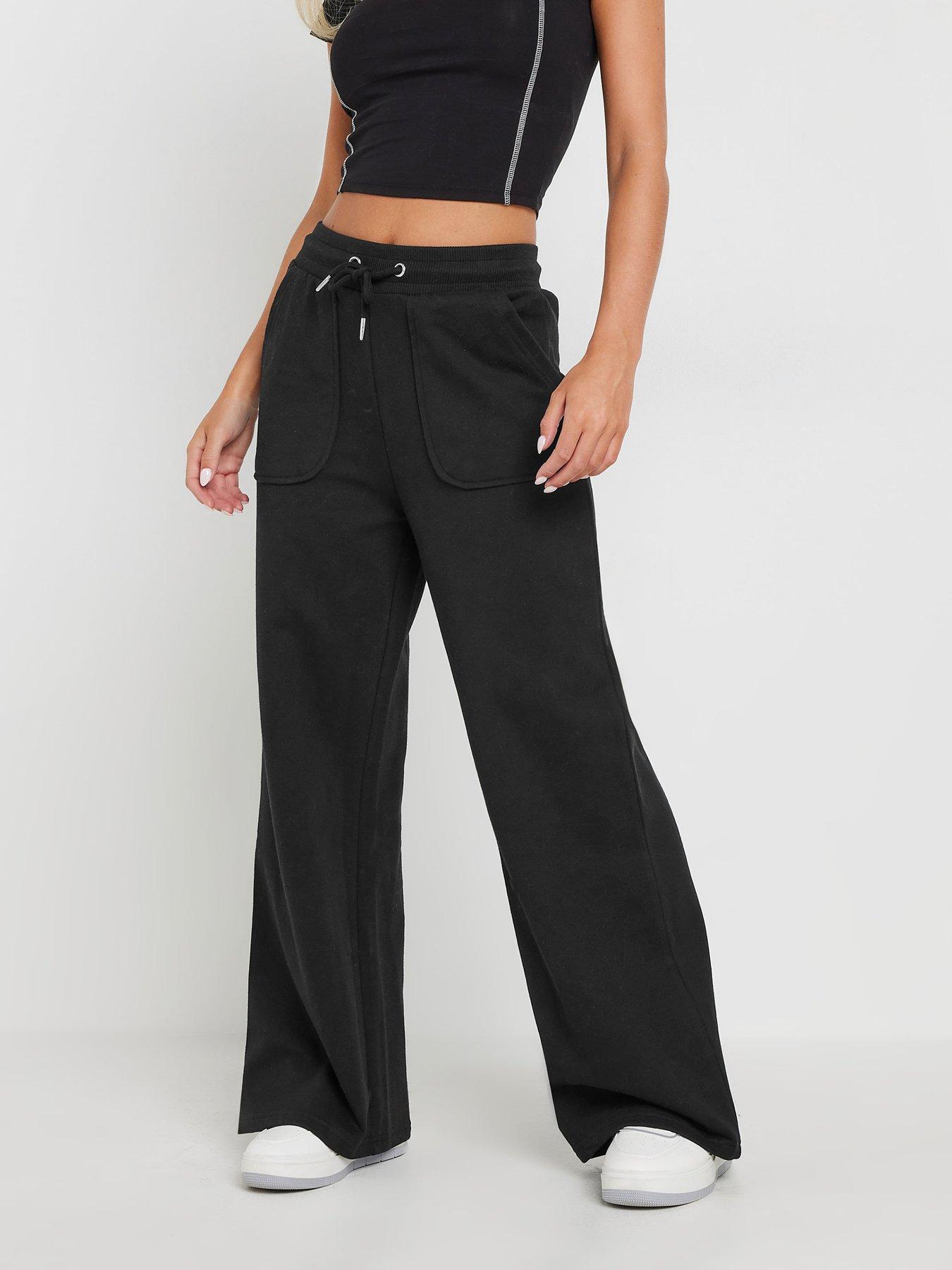 undefined Petite Patch Pocket Wide Leg Jogger - Black