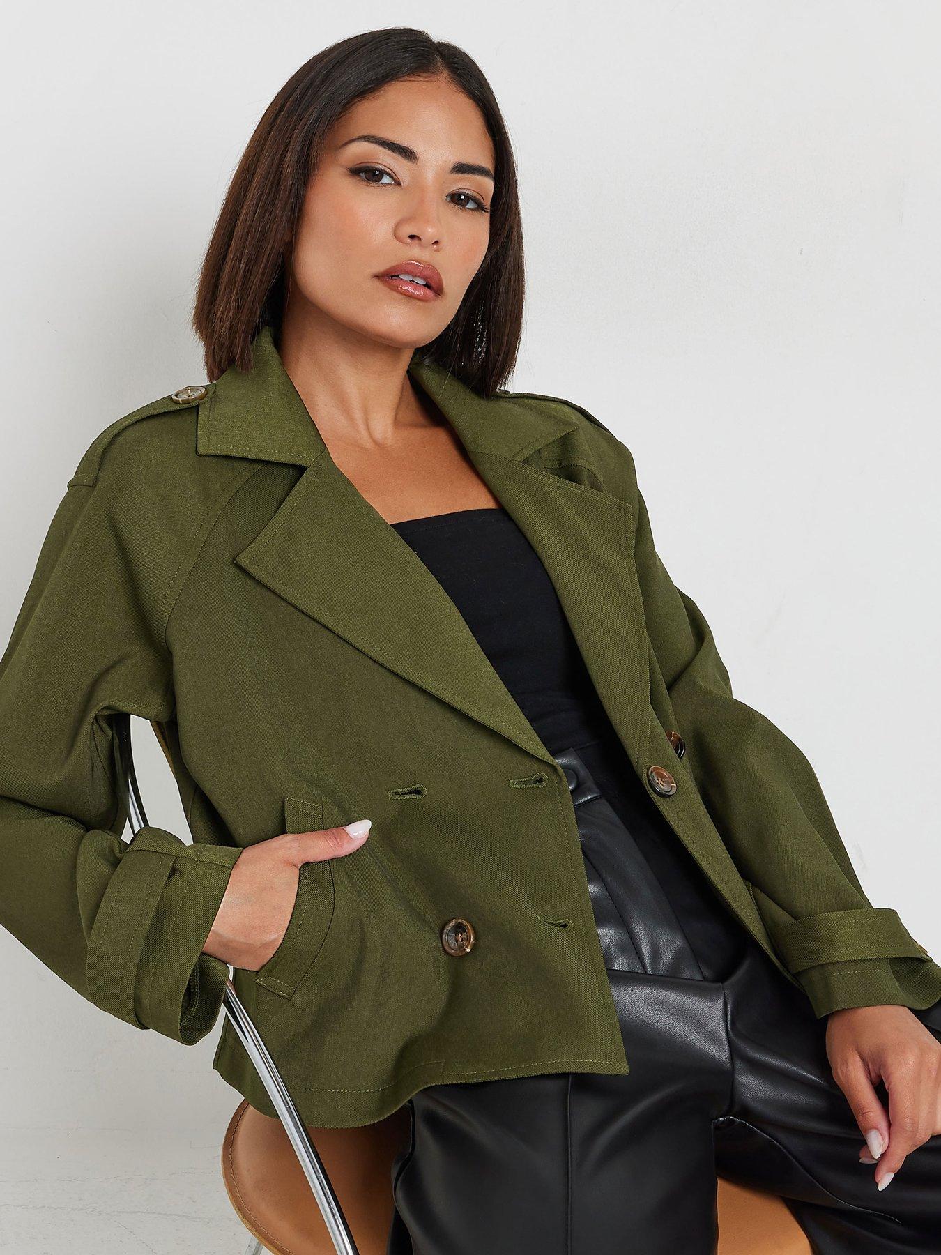 PixieGirl Petite Crop Trench Coat - Green