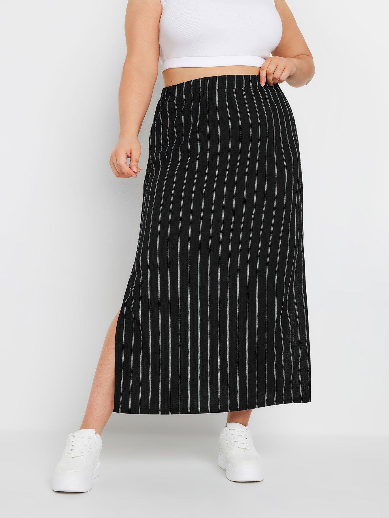undefined Curve Pinstripe Textured Tube Skirt - Black