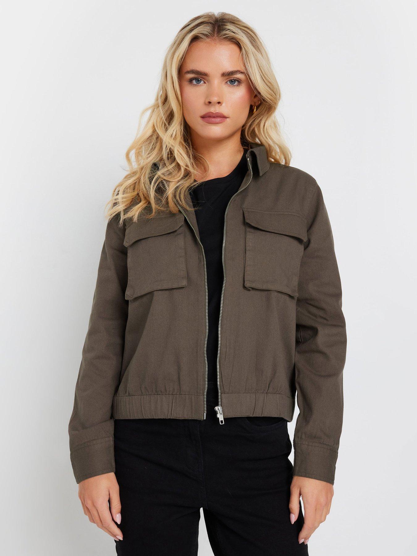  image of mco-petite-zip-collared-jacket-brown