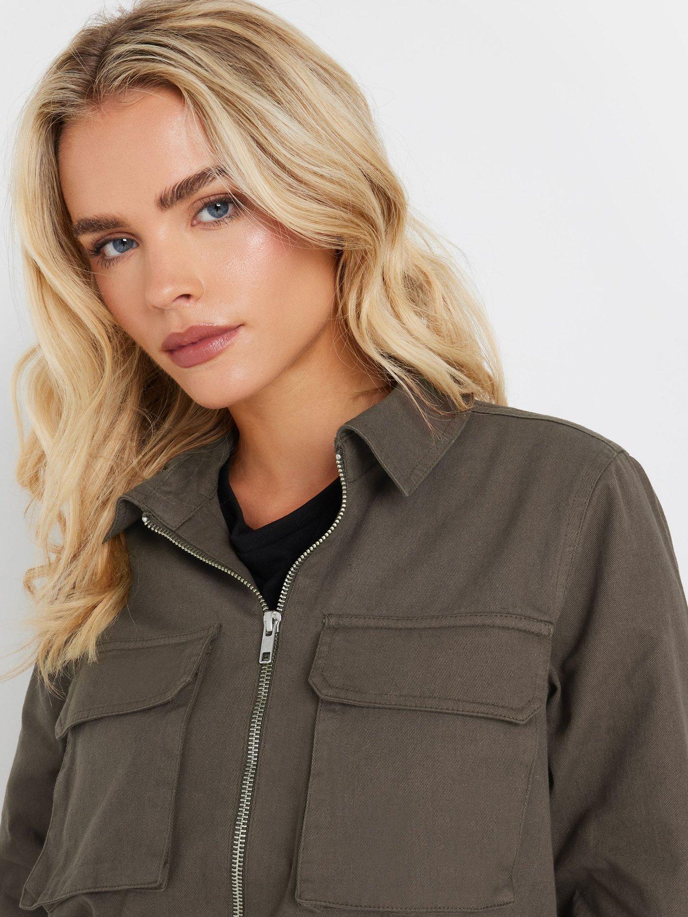  image of mco-petite-zip-collared-jacket-brown