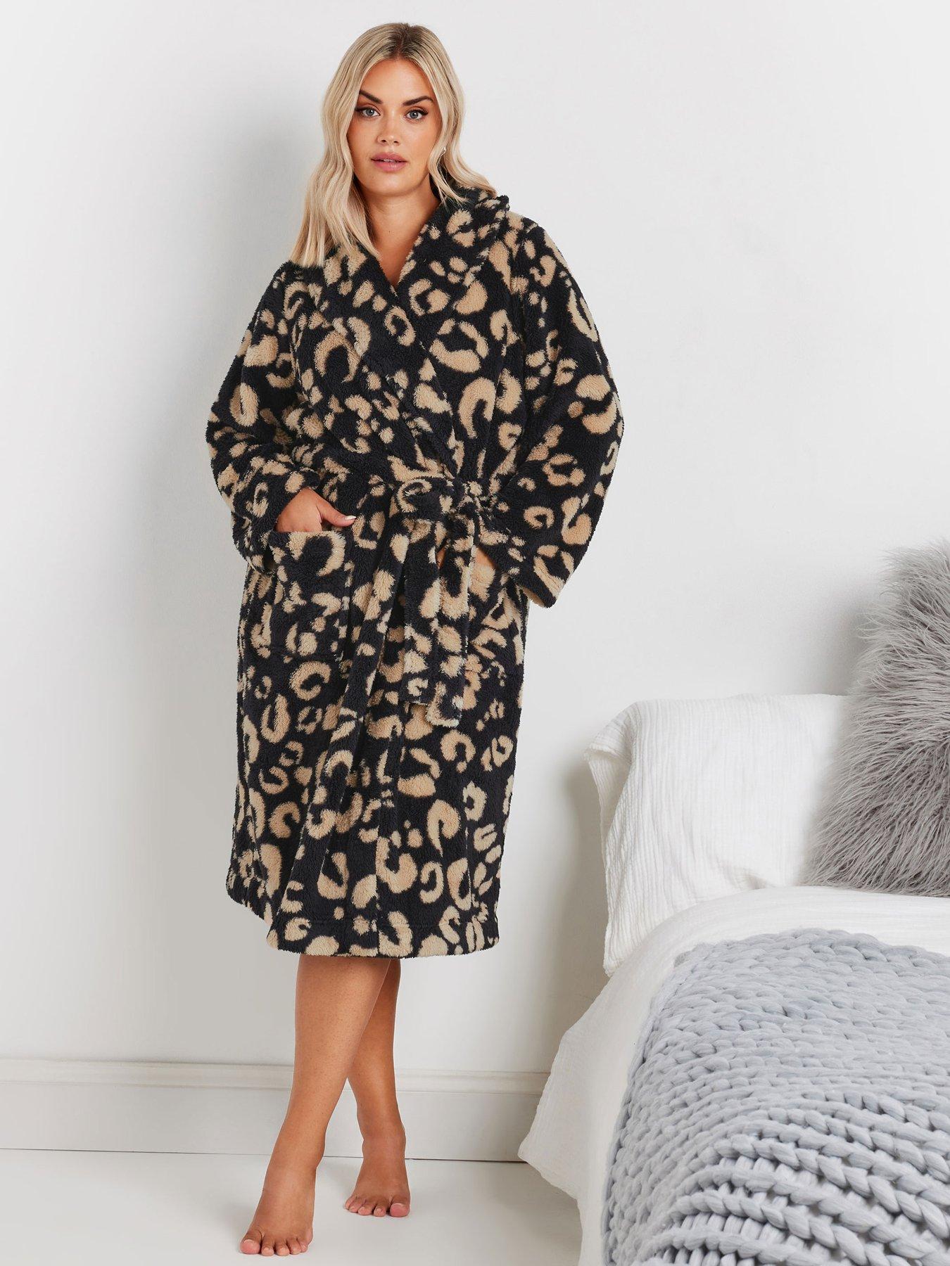 Image 1 of 4 of Yours Curve Fluffy Animal Shawl Collar Robe - Black