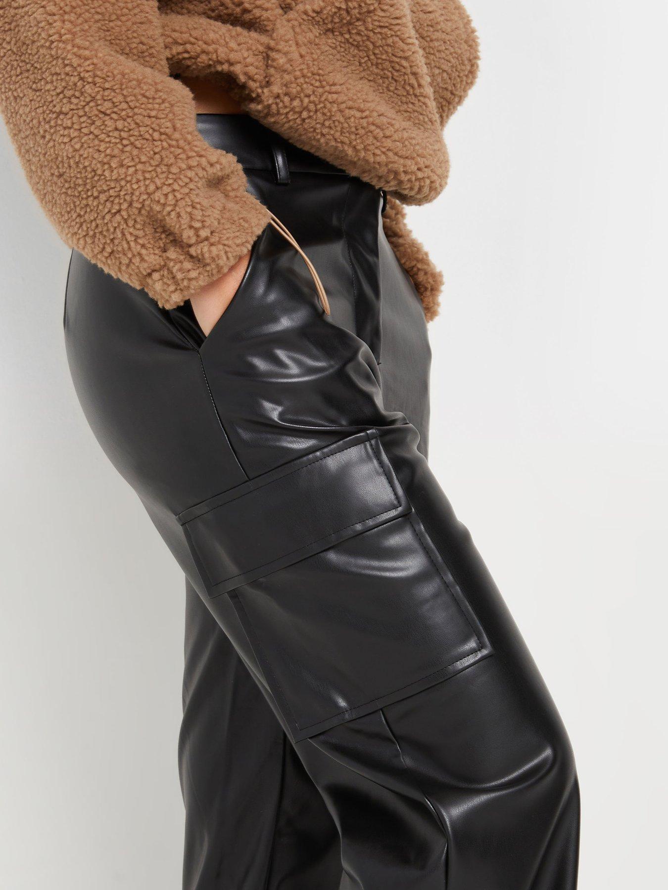  image of pixiegirl-petite-pu-wide-leg-utility-trousers-black