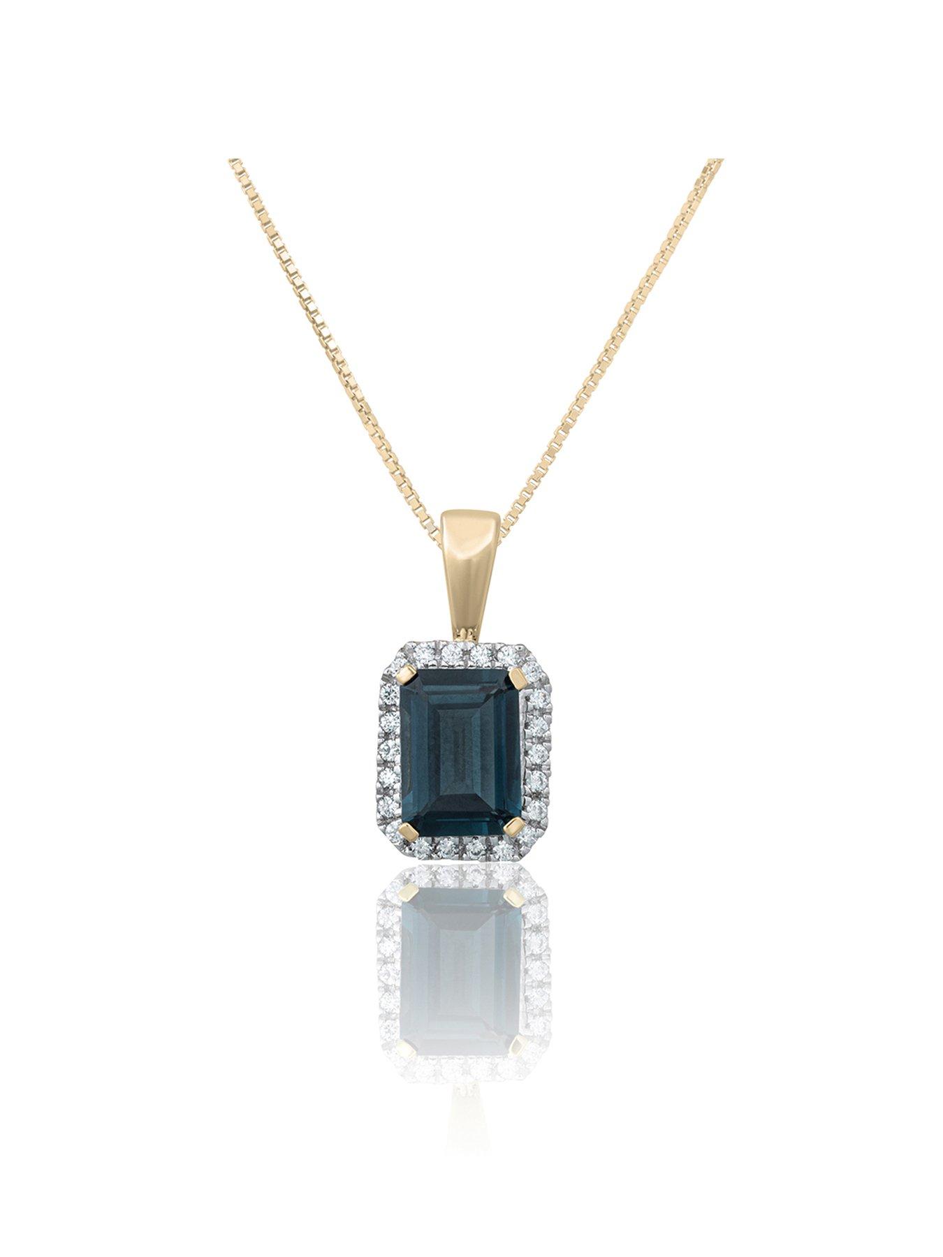 Love DIAMOND London Blue Topaz Diamond Halo Necklace
