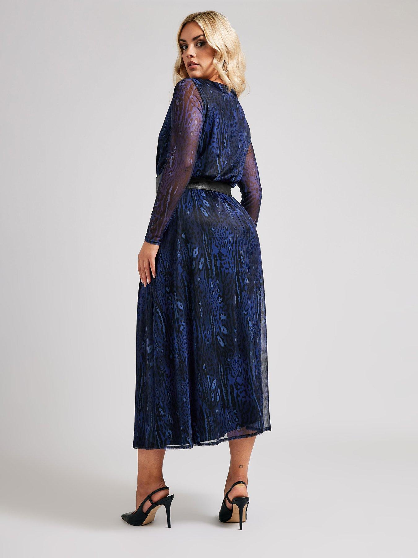  image of yours-curve-long-sleeve-mesh-dress-with-belt-blue