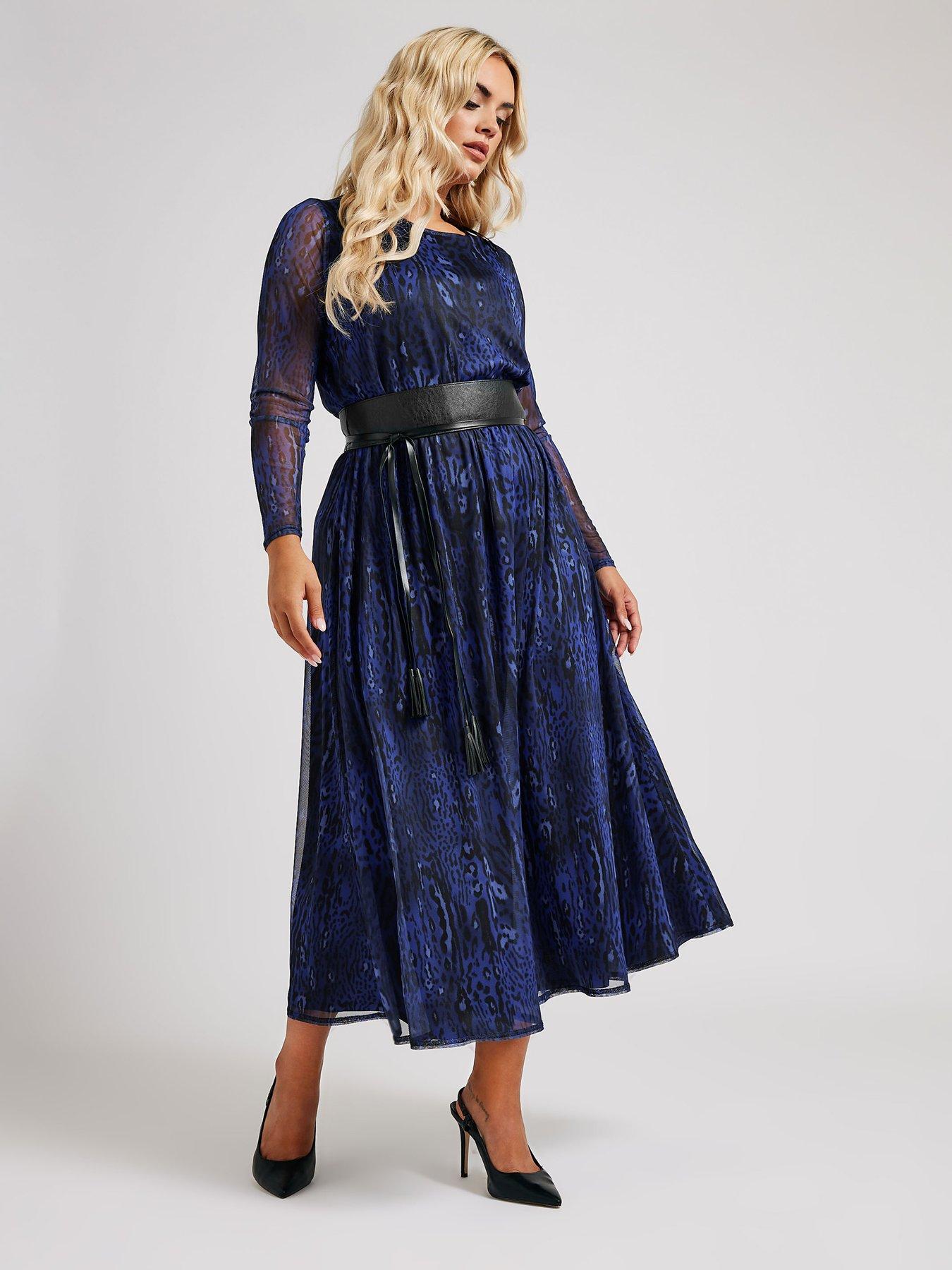  image of yours-curve-long-sleeve-mesh-dress-with-belt-blue