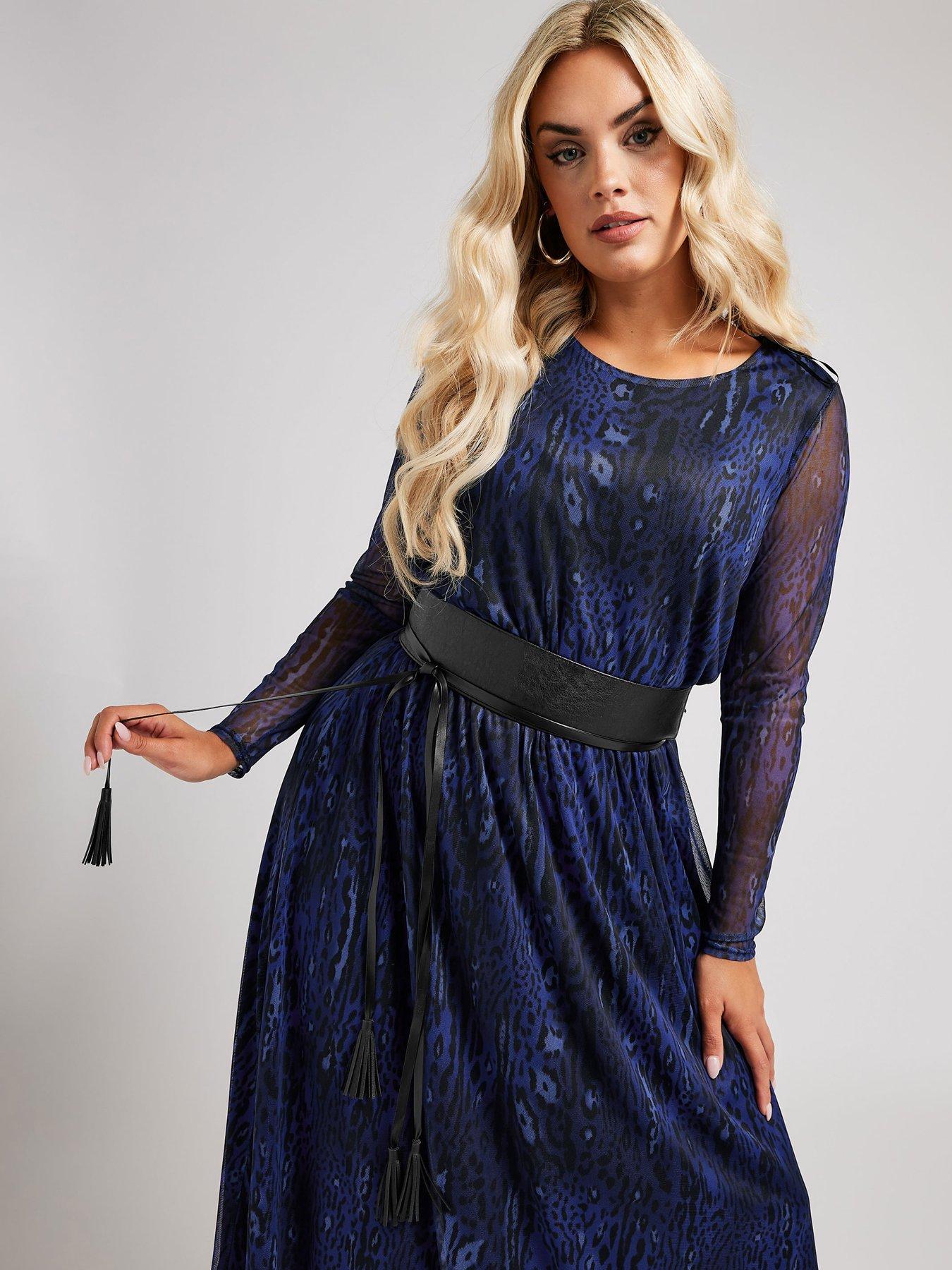  image of yours-curve-long-sleeve-mesh-dress-with-belt-blue