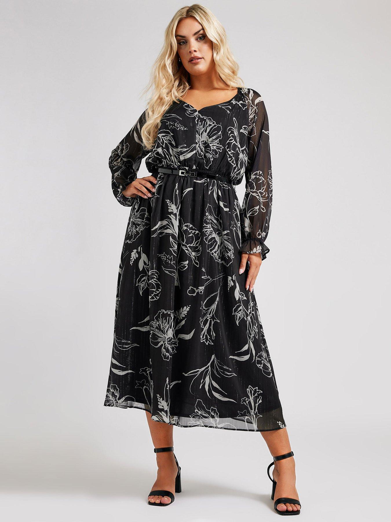 undefined Curve Mono Stencil Dress With Belt - Black