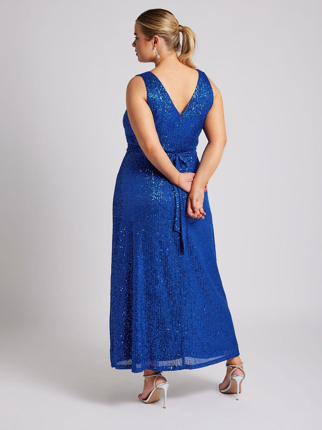 Image 2 of 4 of Yours Curve Sequin V Neck Maxi Dress - Blue
