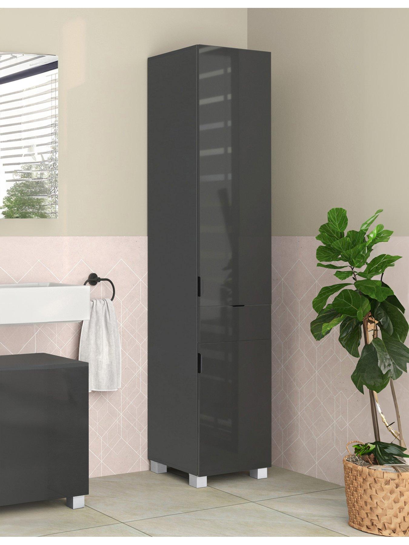 undefined Atlas Bathroom Storage Tall Cabinet - Grey Gloss