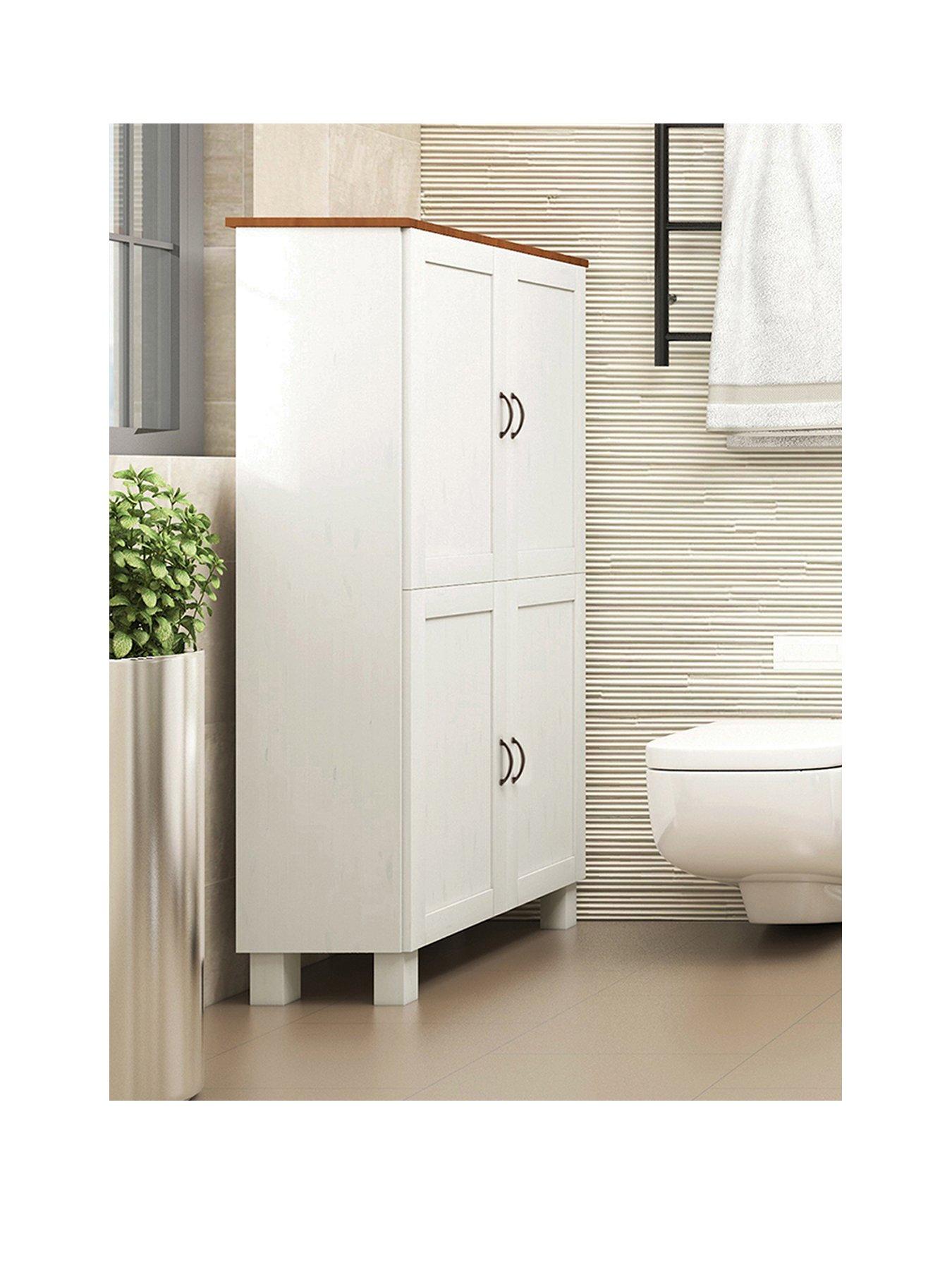 undefined Alby Bathroom Storage Midi Cabinet - White / Honey