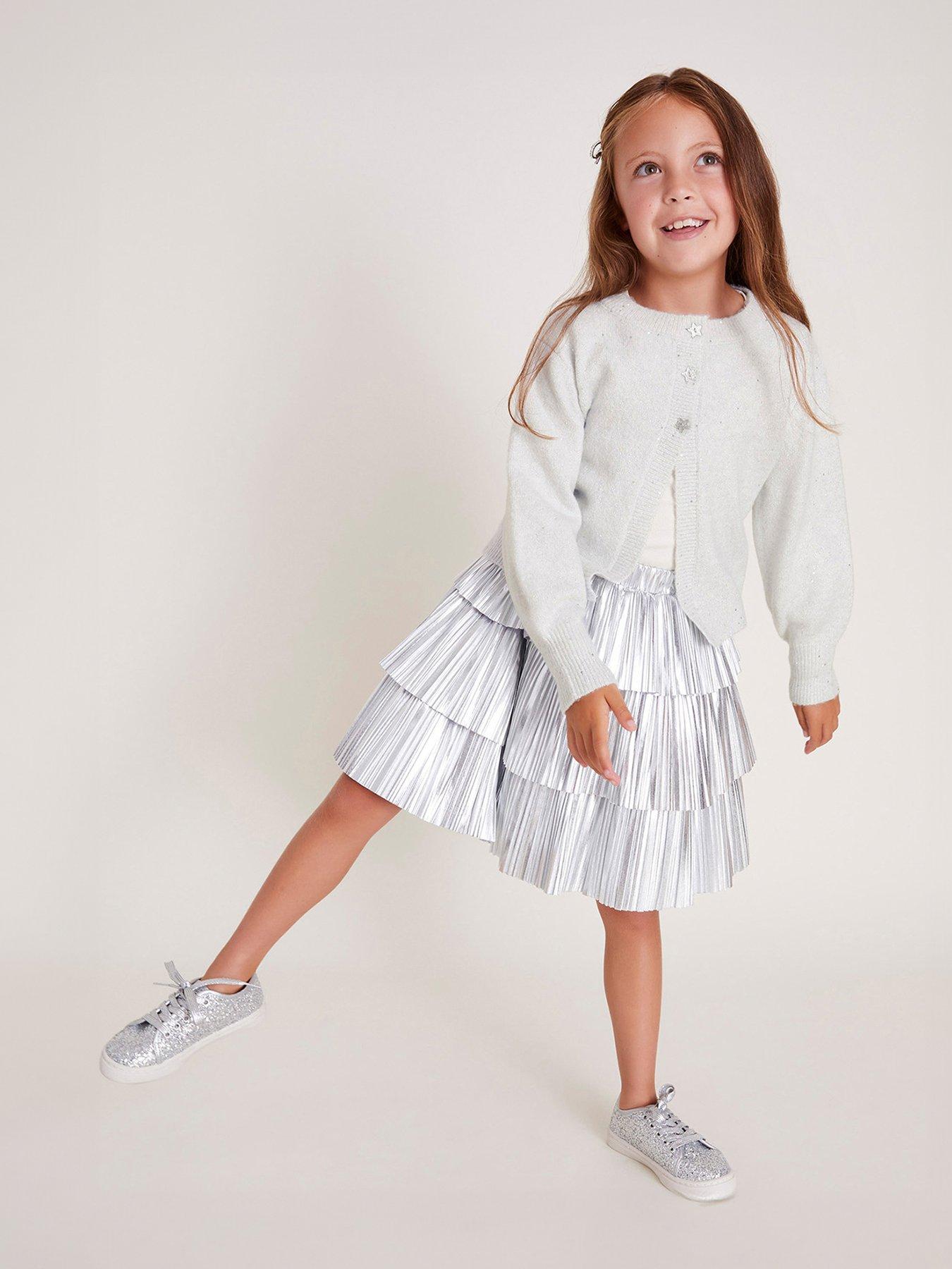 Monsoon Girls Sequin Star Button Cardigan Silver littlewoods