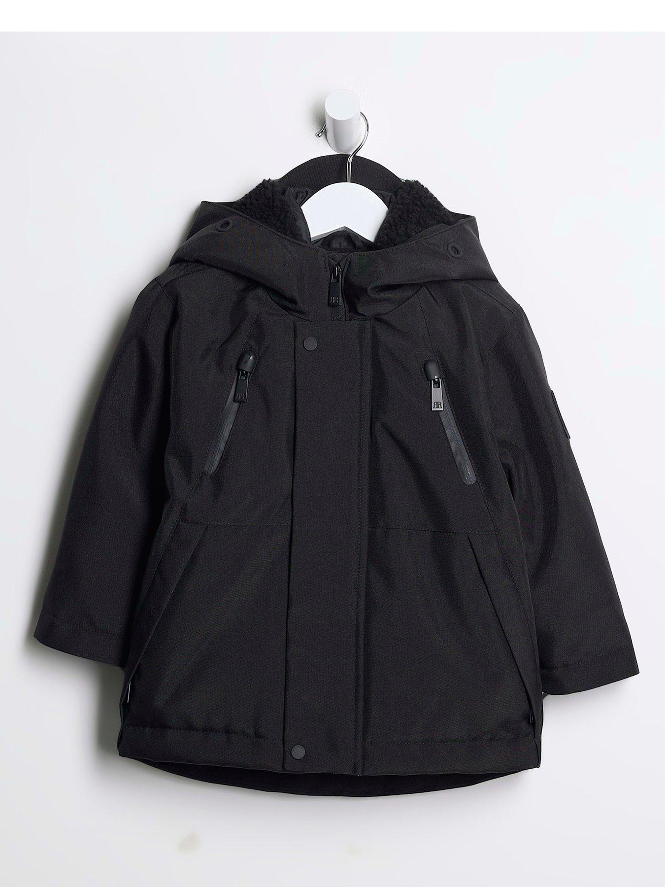 Image 1 of 4 of River Island Mini Mini Boy Parka Coat - Black