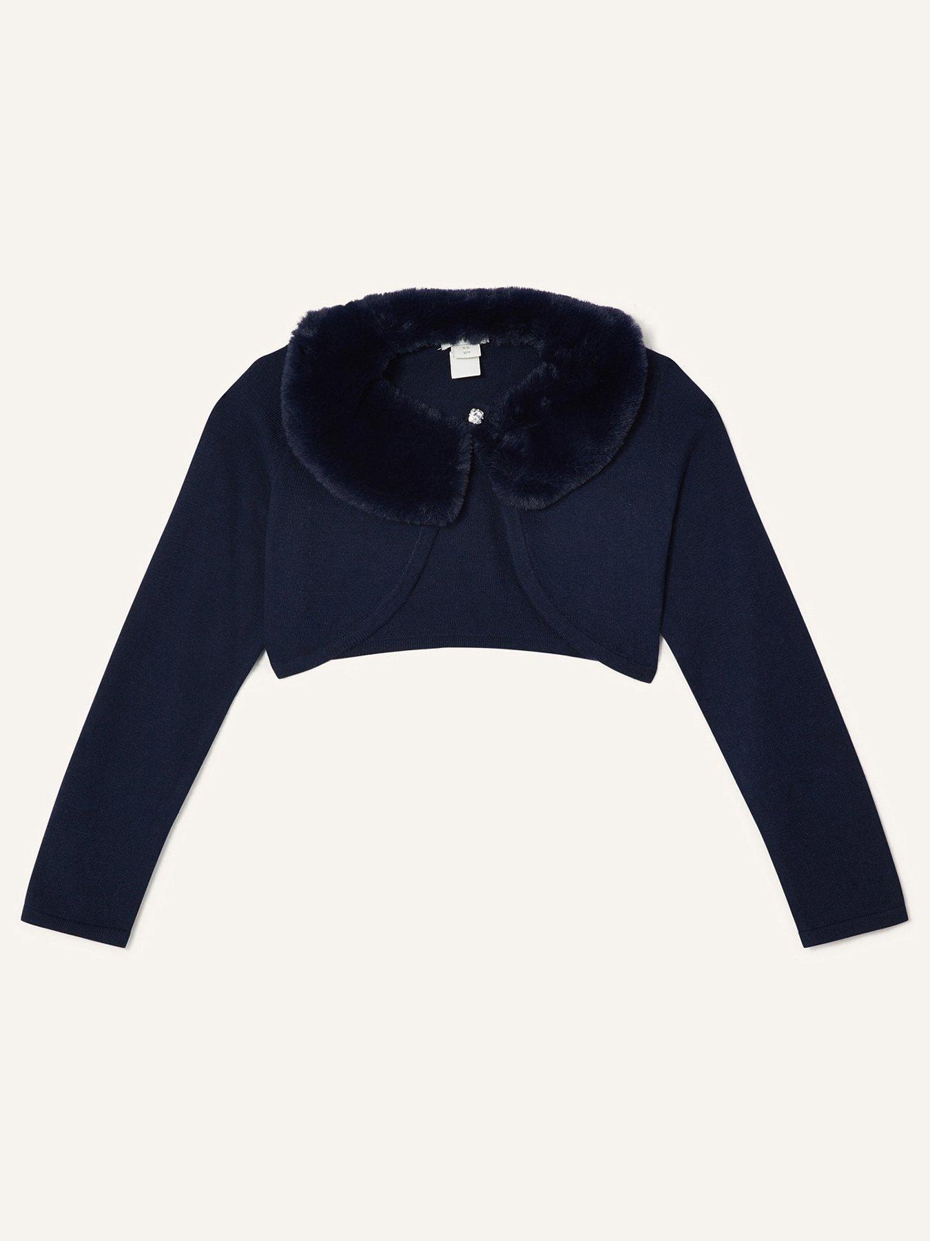 undefined Girls Super-soft Faux Fur Cardigan - Navy
