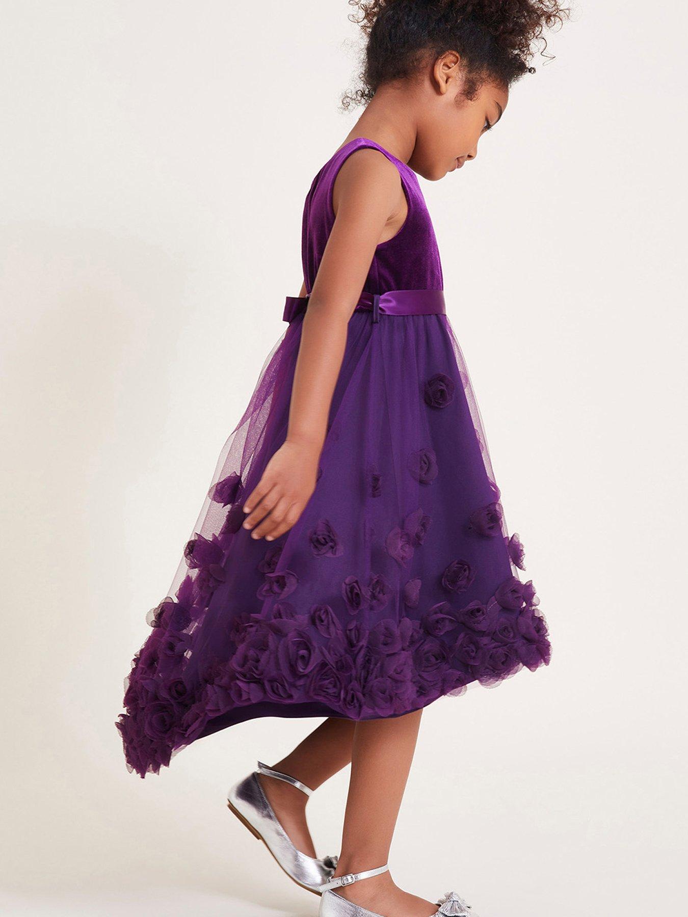 Monsoon Girls Ianthe 3d Flower Dress Purple littlewoods