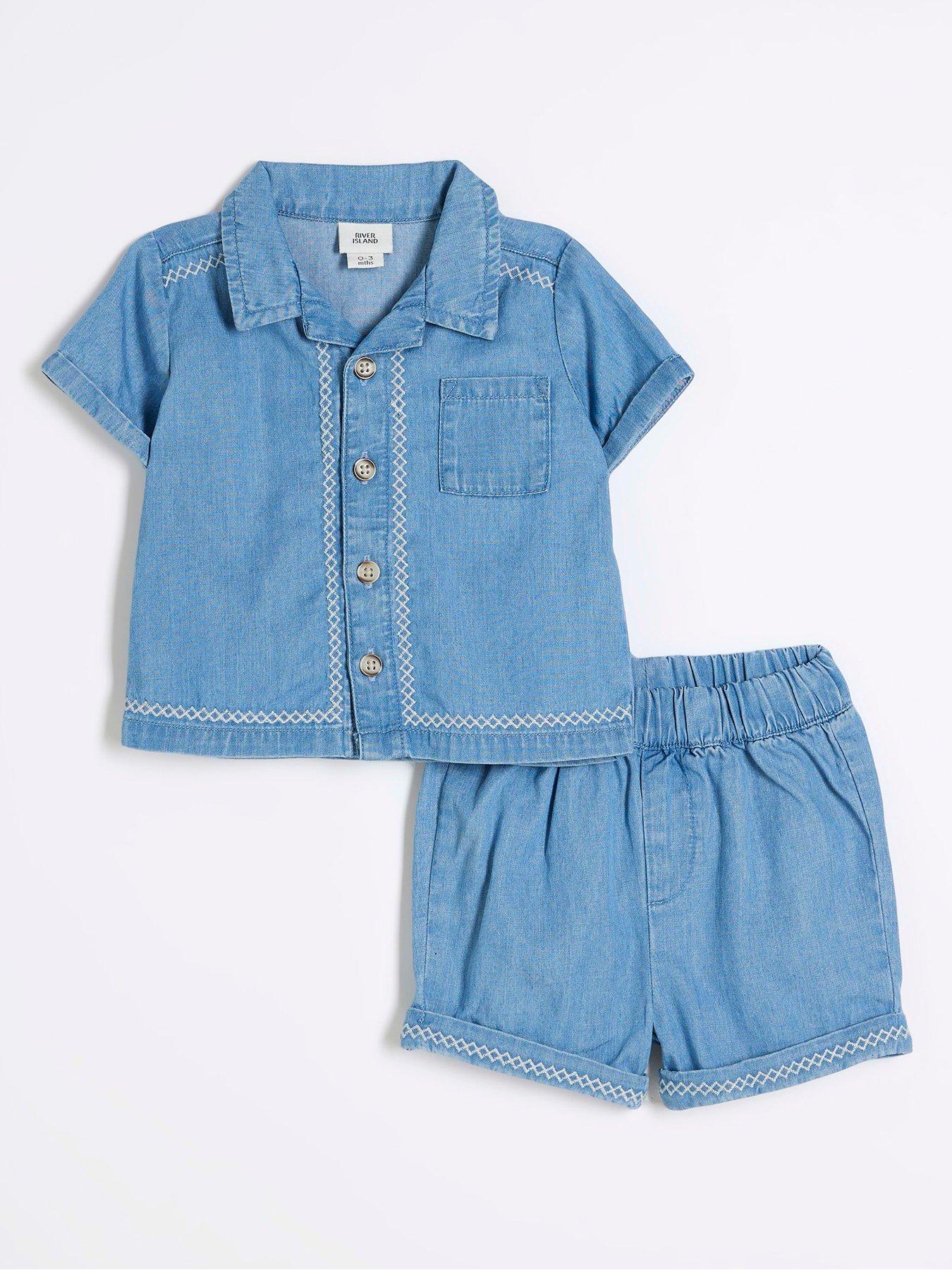 river-island-baby-baby-boys-chambray-short-set-blue