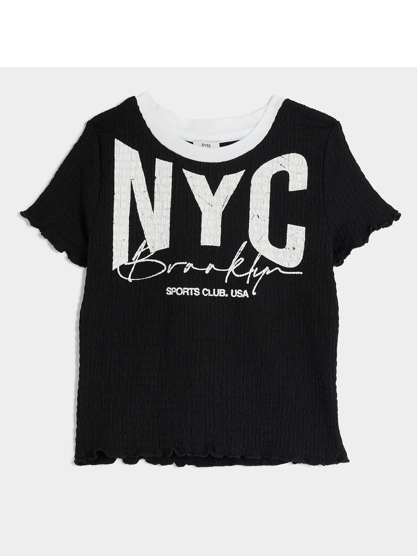 undefined Girls Textured Graphic Print T-Shirt - Black