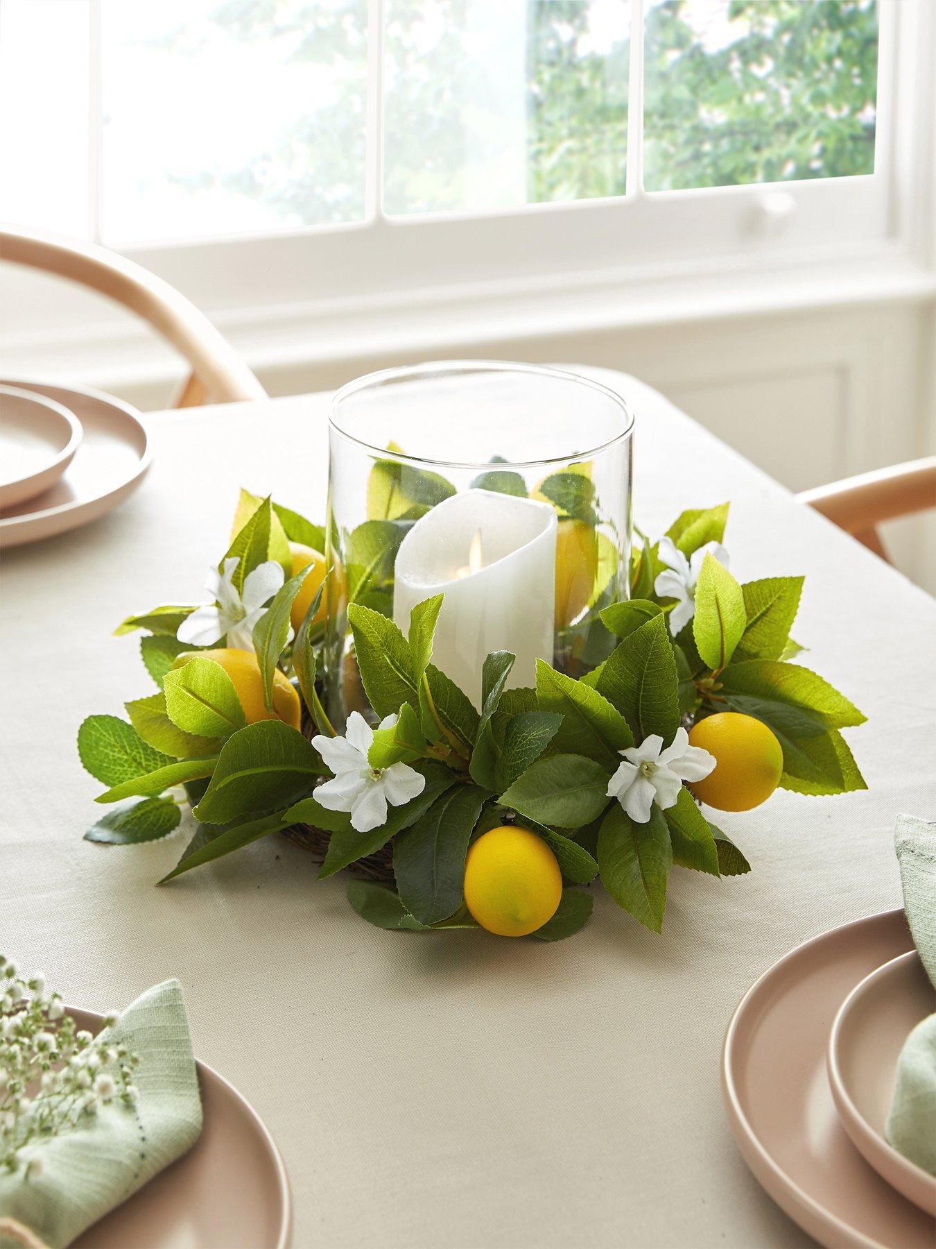 Very Home Lemon Hurricane Vase Table Centre (35cm)