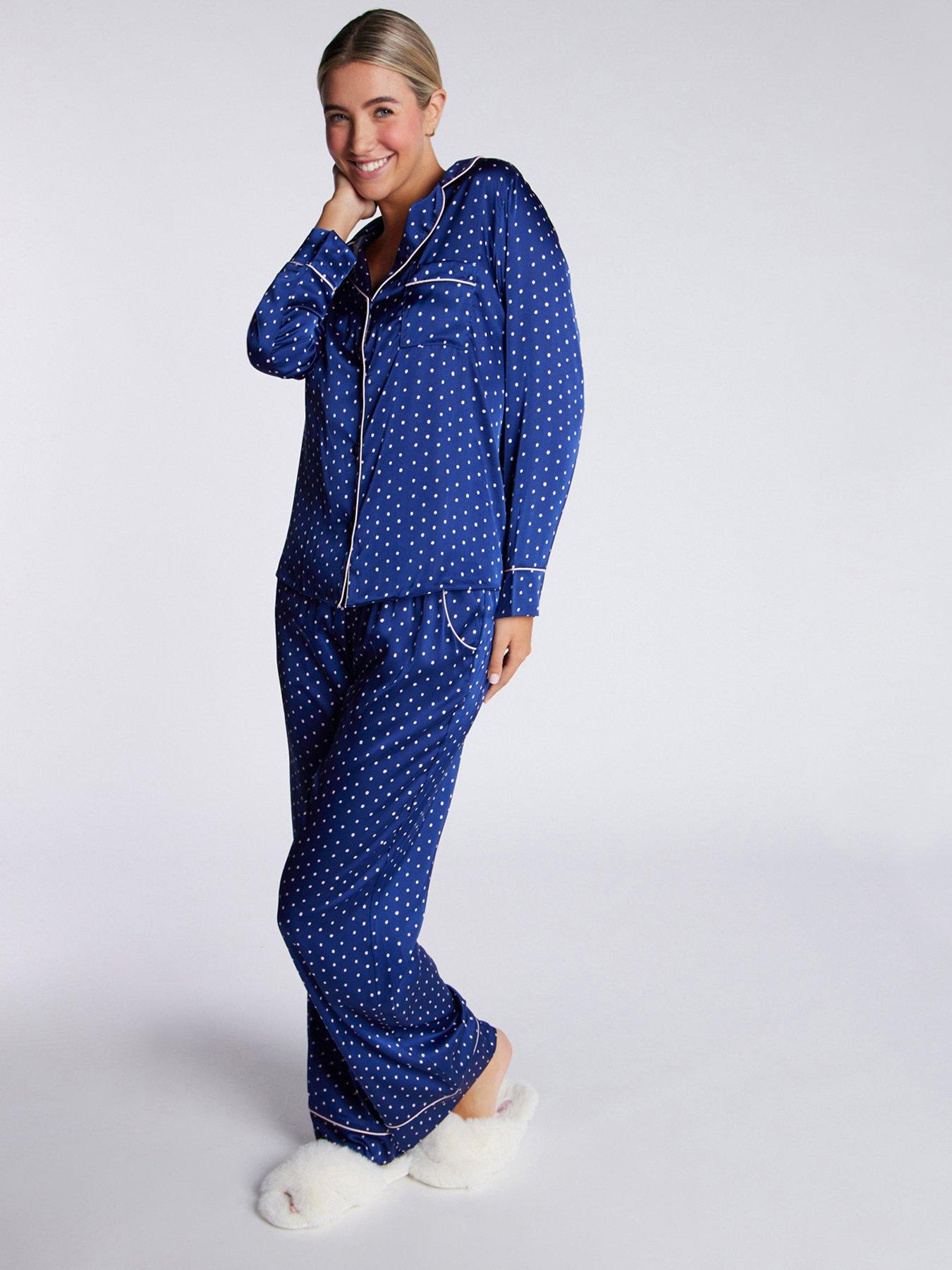  image of boux-avenue-luxe-spot-long-sleeve-revere-pj-set-navy-mix