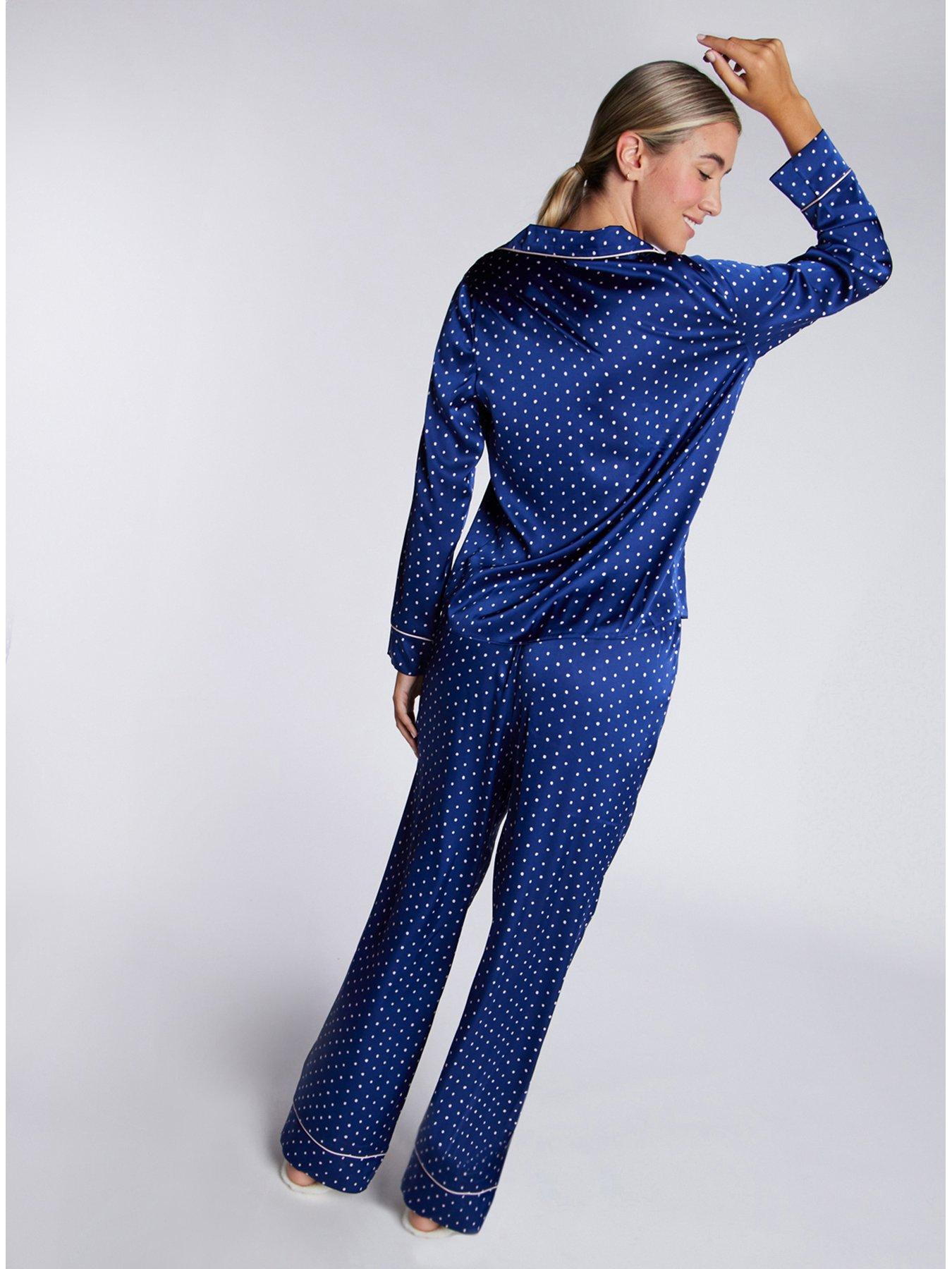 image of boux-avenue-luxe-spot-long-sleeve-revere-pj-set-navy-mix