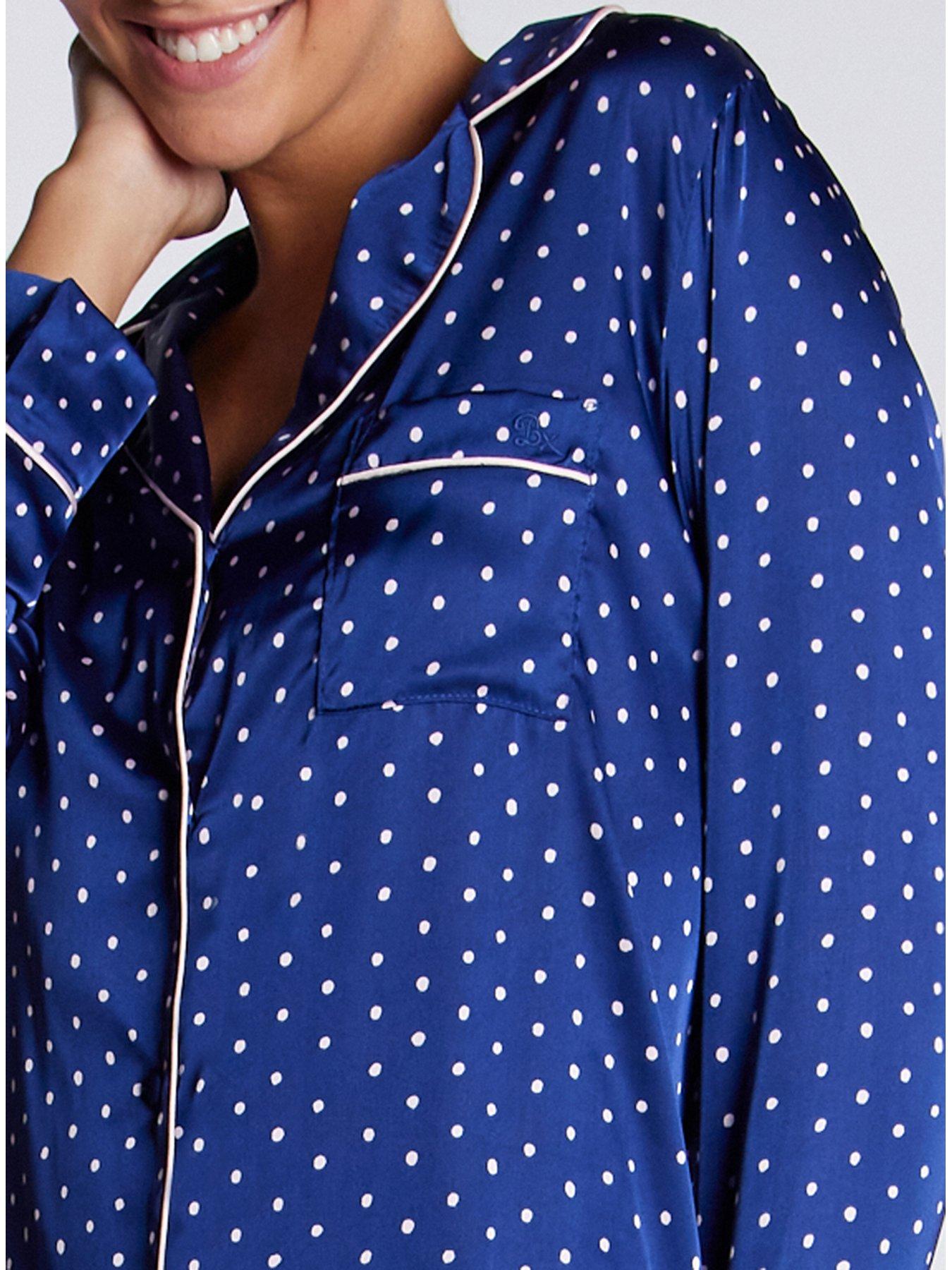  image of boux-avenue-luxe-spot-long-sleeve-revere-pj-set-navy-mix