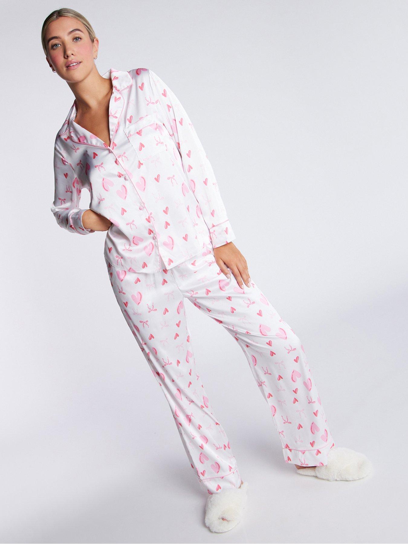 undefined Satin Printed Long Sleeve  &  Pant Revere Set - Dusky Pink