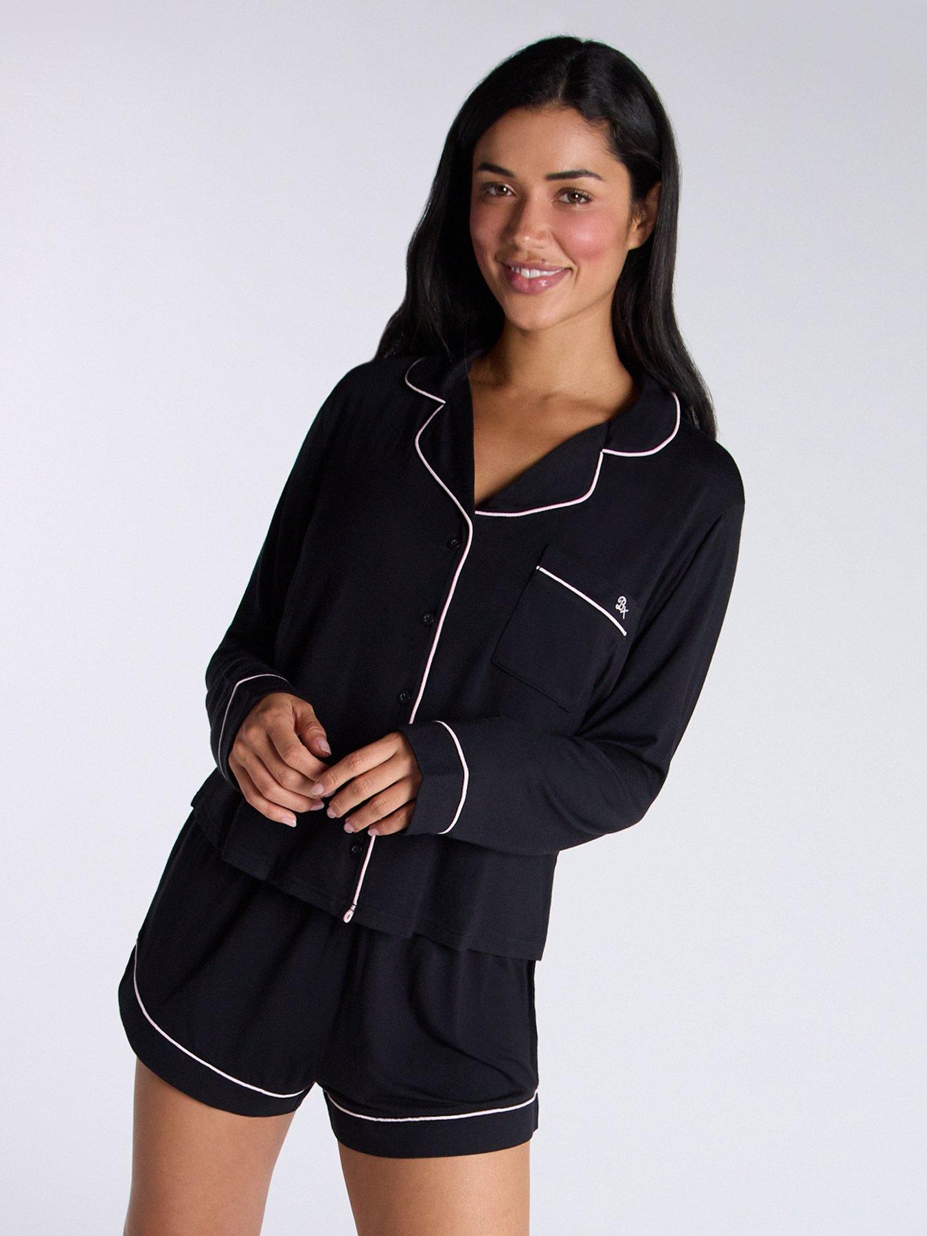 boux-avenue-modal-long-sleeve-revere-amp-short-pj-set-black