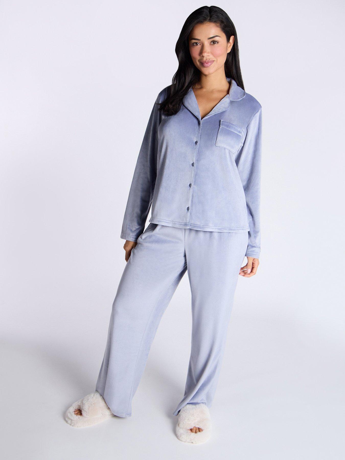 undefined Velour Revere Pj Set - Denim Blue