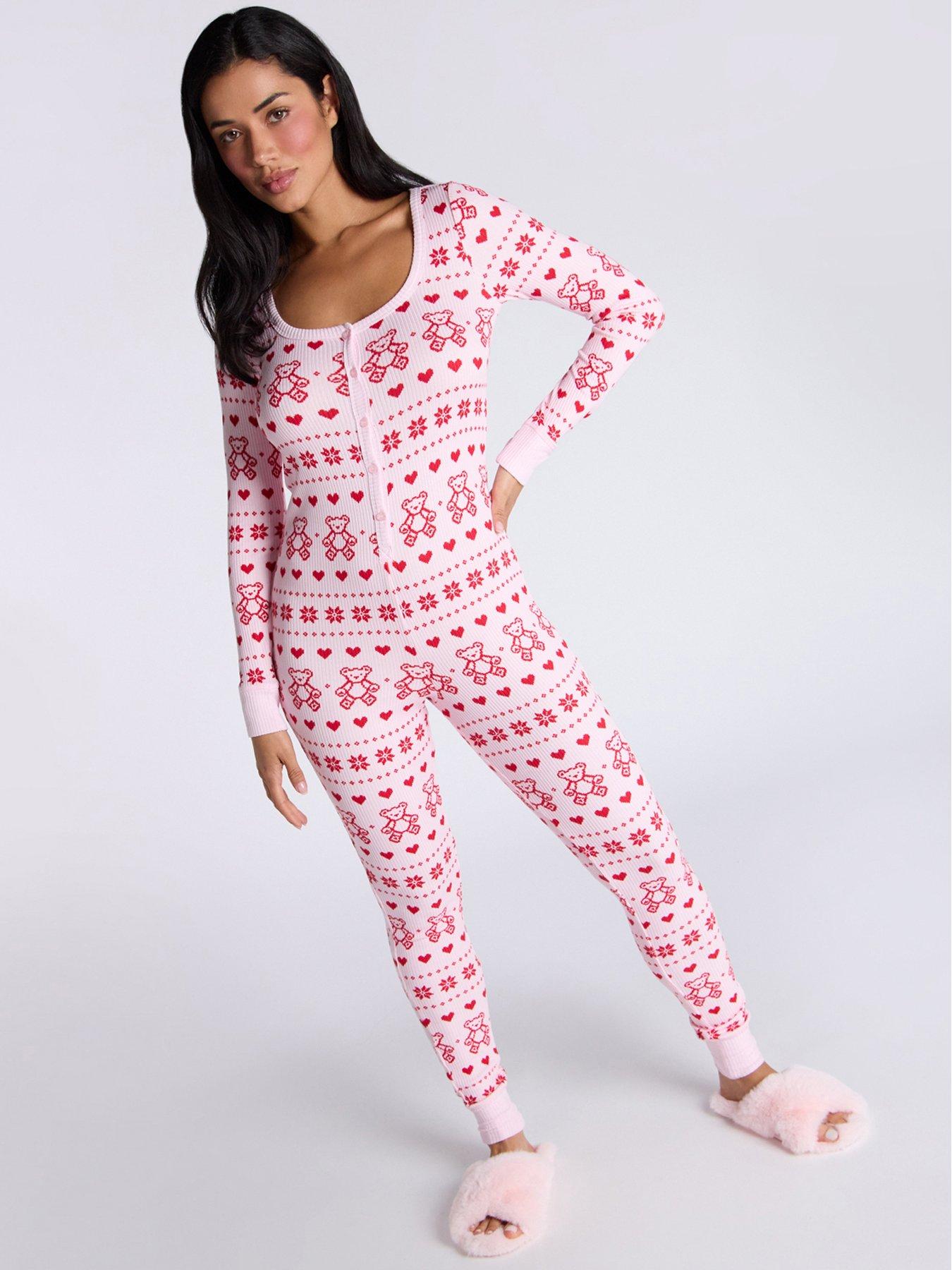  image of boux-avenue-rib-bear-fairisle-long-sleeve-all-in-one-pink-mix