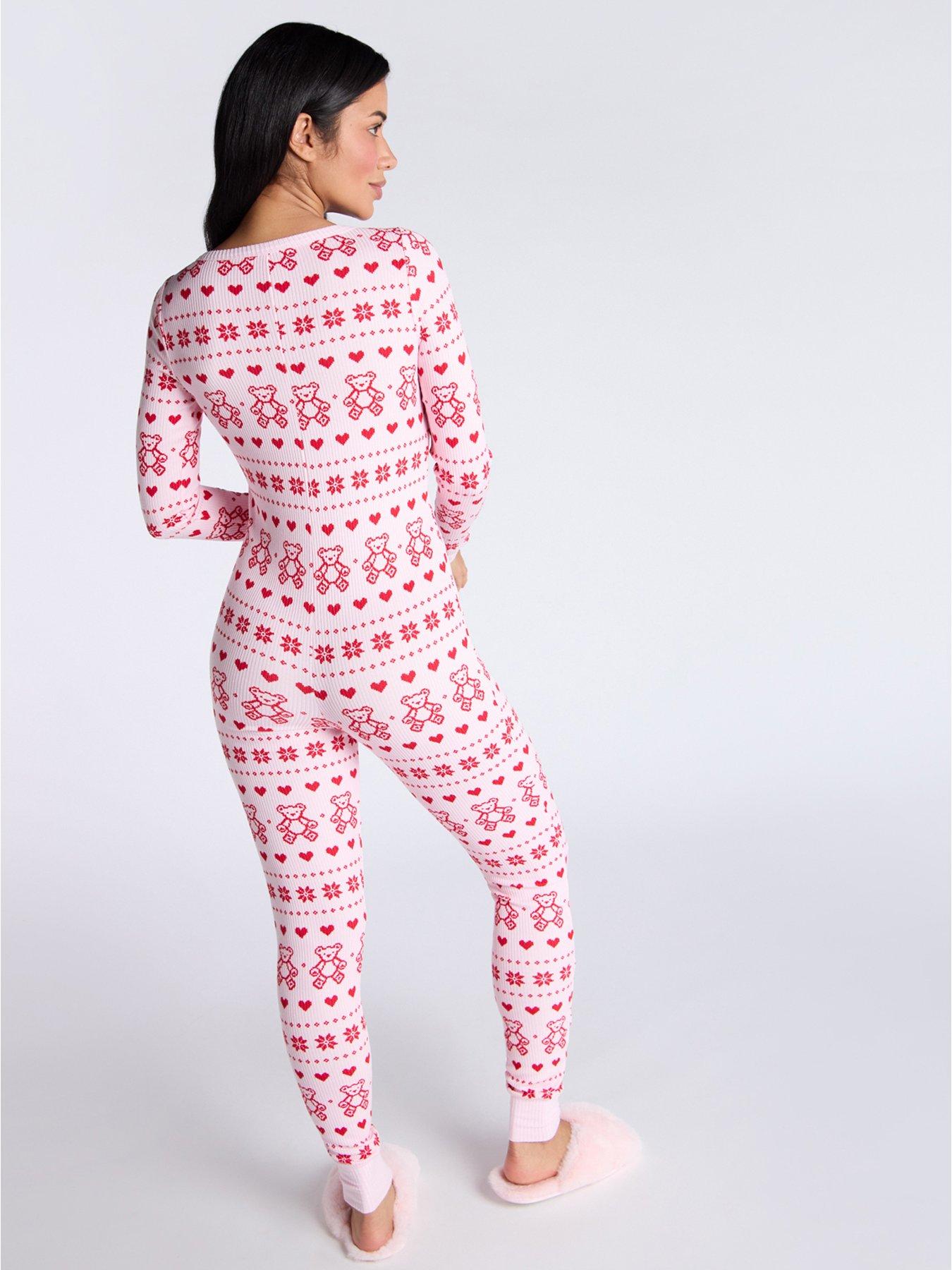 image of boux-avenue-rib-bear-fairisle-long-sleeve-all-in-one-pink-mix