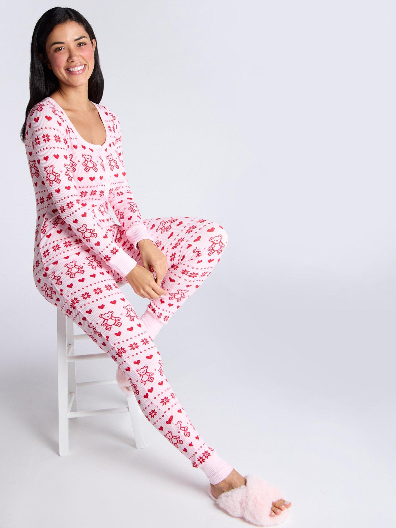  image of boux-avenue-rib-bear-fairisle-long-sleeve-all-in-one-pink-mix