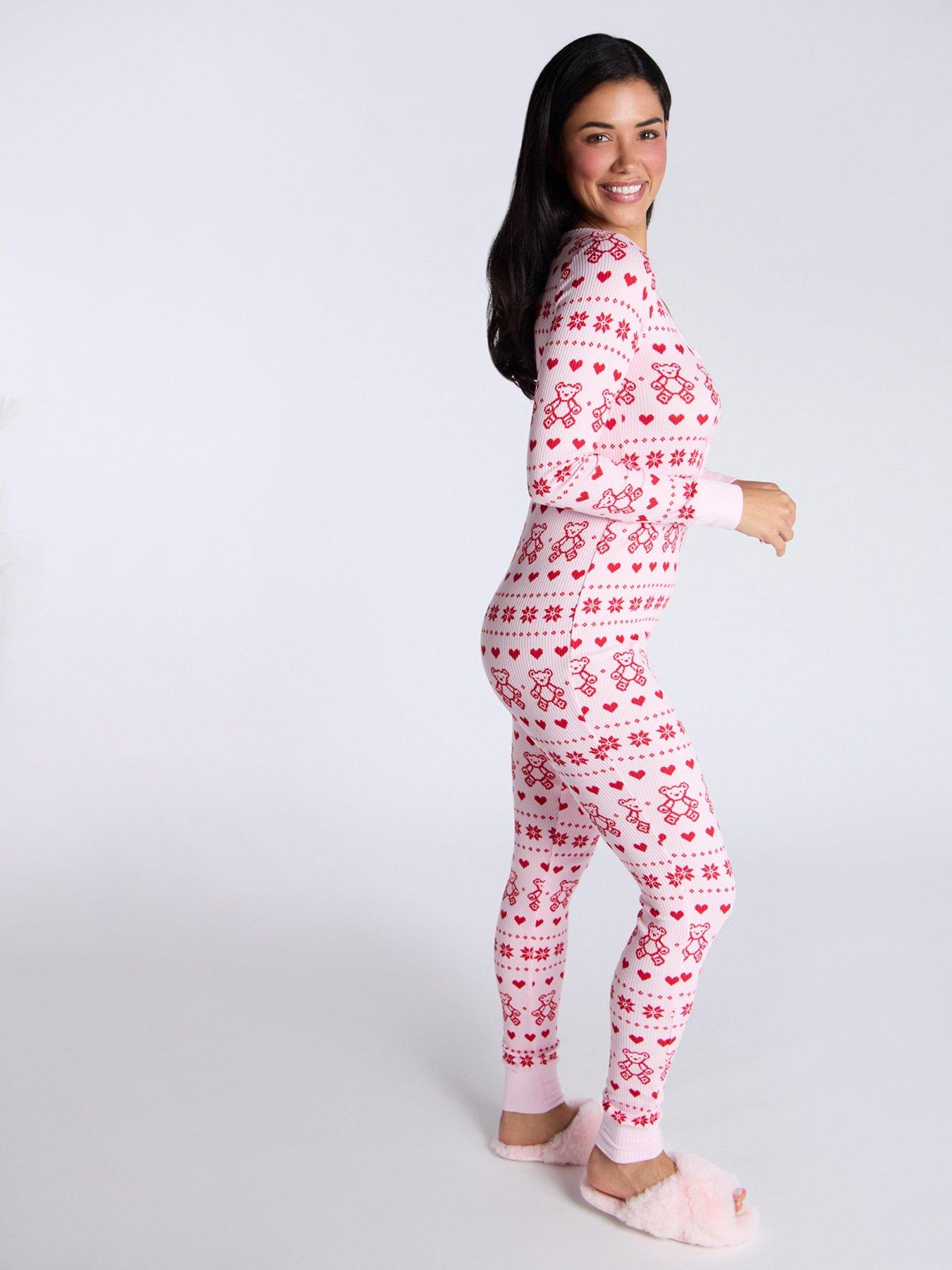  image of boux-avenue-rib-bear-fairisle-long-sleeve-all-in-one-pink-mix