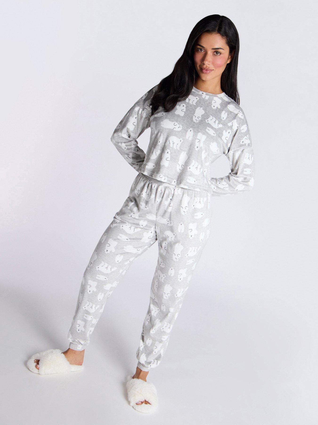 undefined Velour Polar Crew  &  Jogger Pj Set - Grey Mix