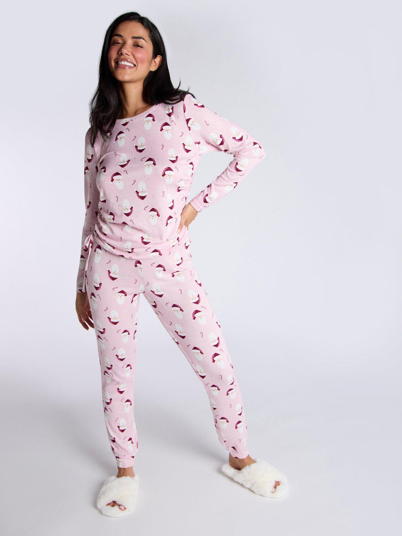 undefined Soft Touch Santa Top  &  Leggings Pj Set - Dusky Pink