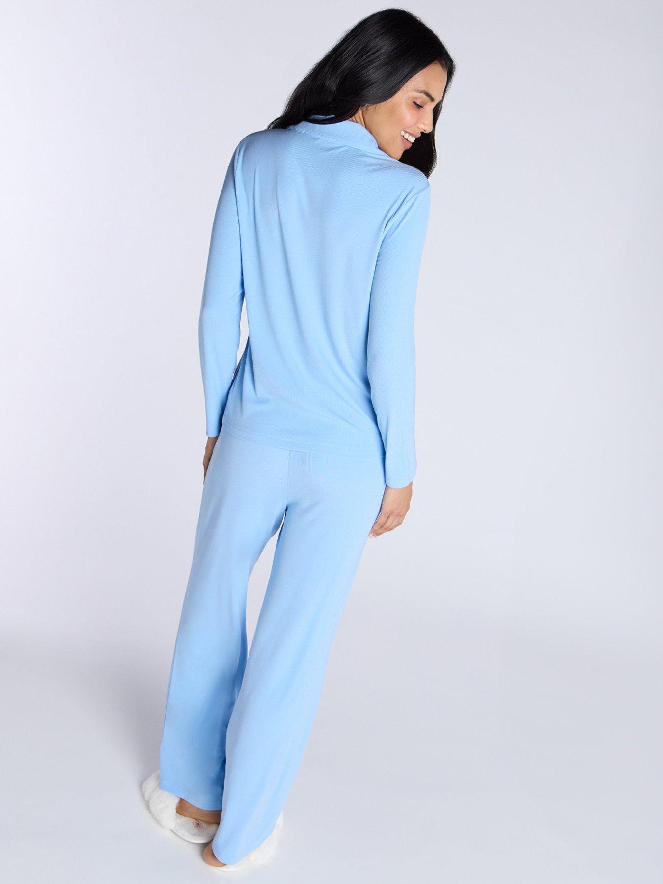  image of boux-avenue-ribbed-modal-revere-pj-top-blue