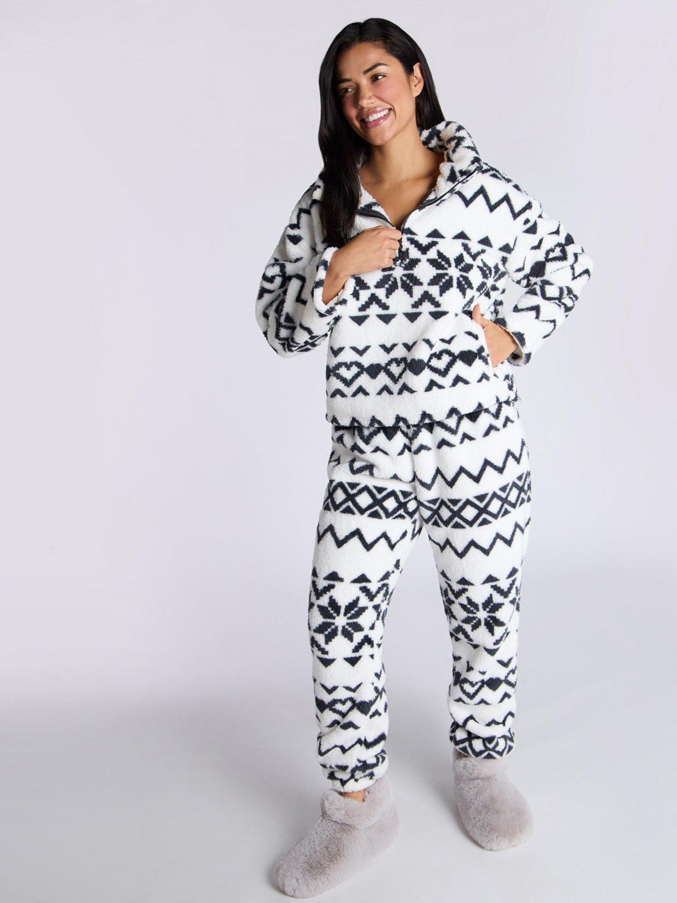 undefined Fairisle 1/4 Zip  &  Pant Pj Set - Ivory Mix