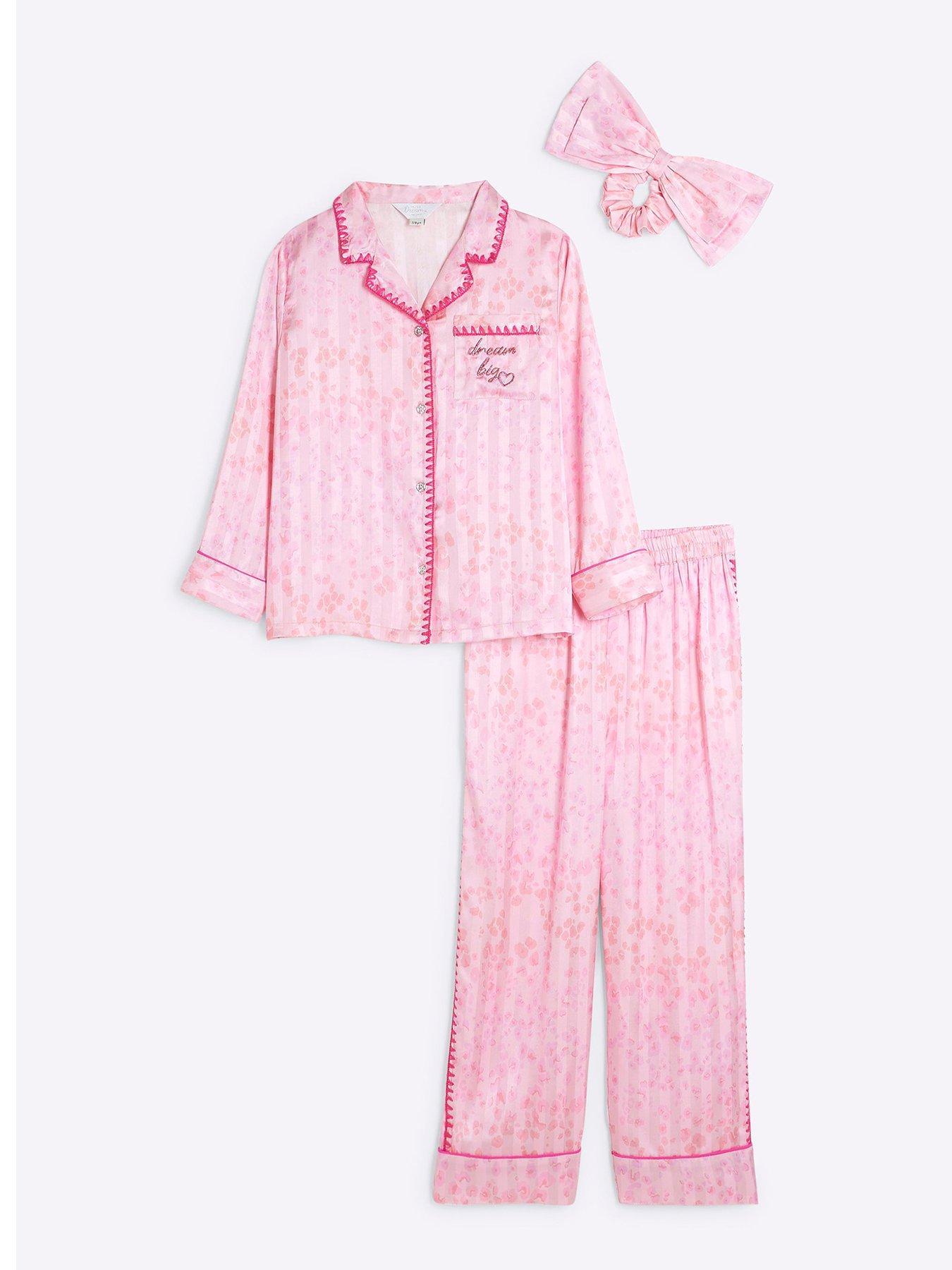 River Island Girls Bow Heart Pyjamas Set Orange littlewoods