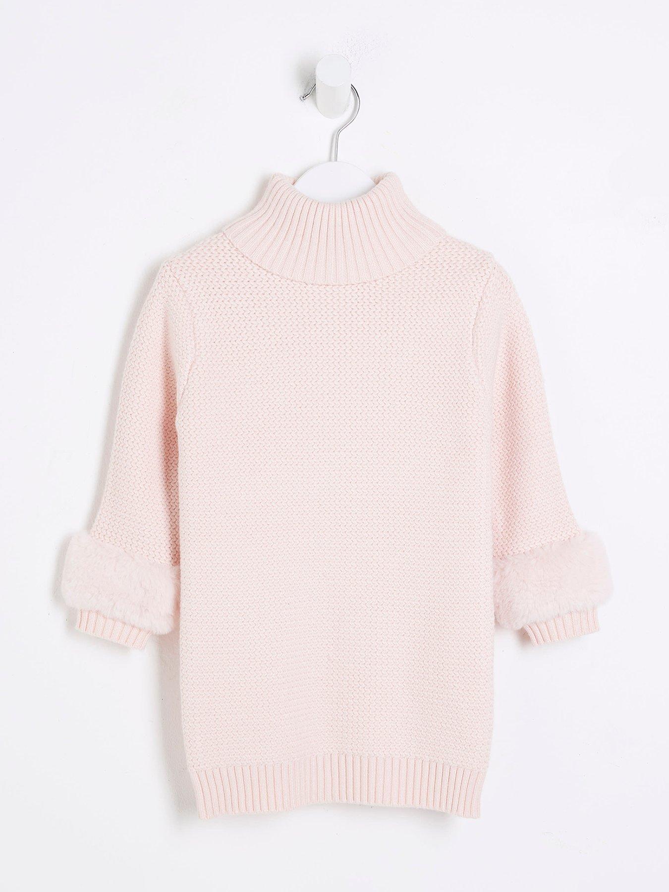 undefined Mini Girls Faux Fur Cuff Dress - Pink