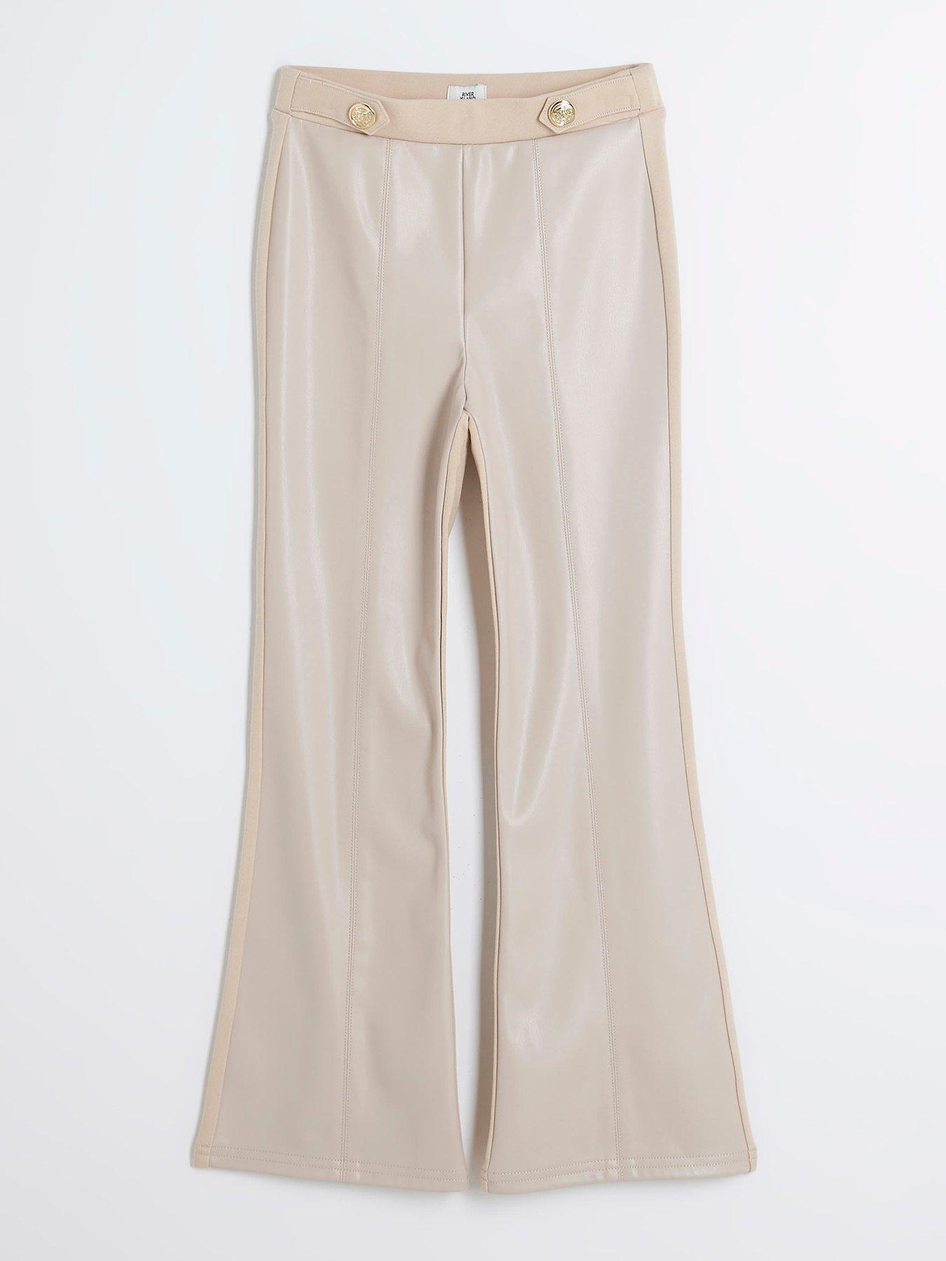  image of river-island-girls-faux-leather-kickflare-trousers-beige