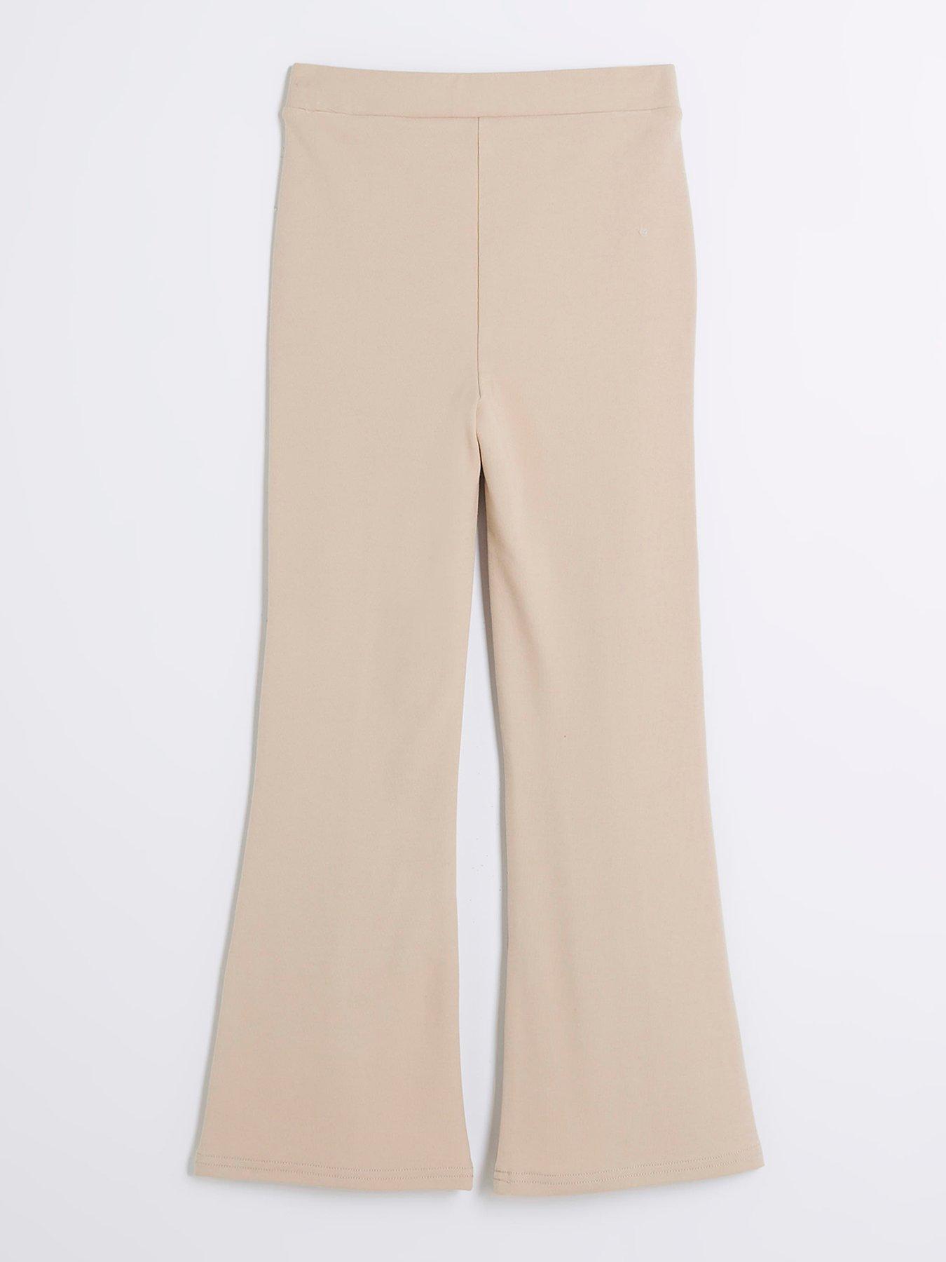  image of river-island-girls-faux-leather-kickflare-trousers-beige