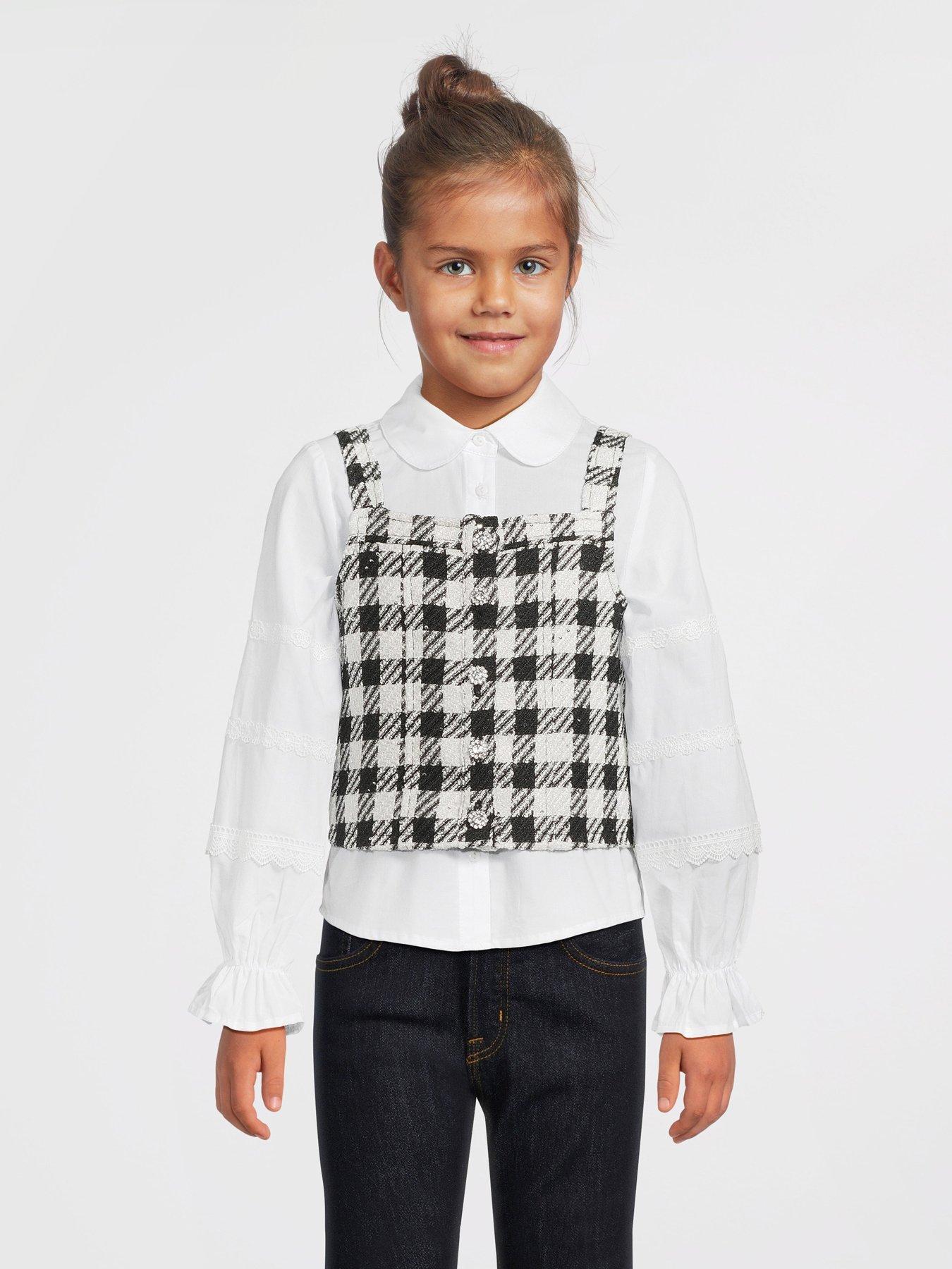 undefined Older Girl Boucle 2 In 1 Blouse Top - Black