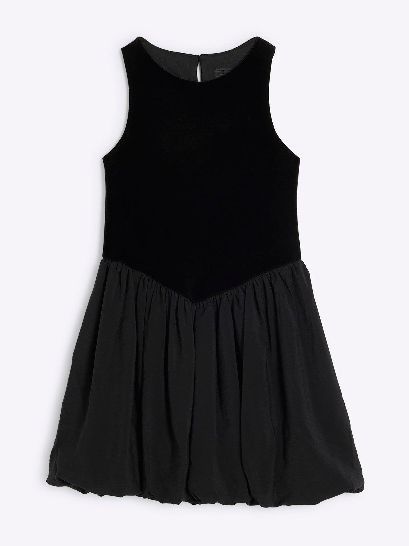undefined Girls Velour Bubble Hem Dress - Black