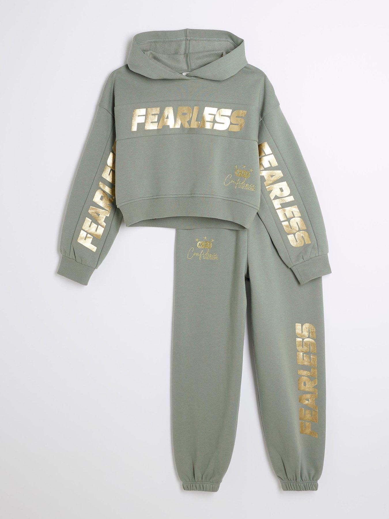  image of river-island-girls-fearless-hoodie-and-joggers-set-khaki