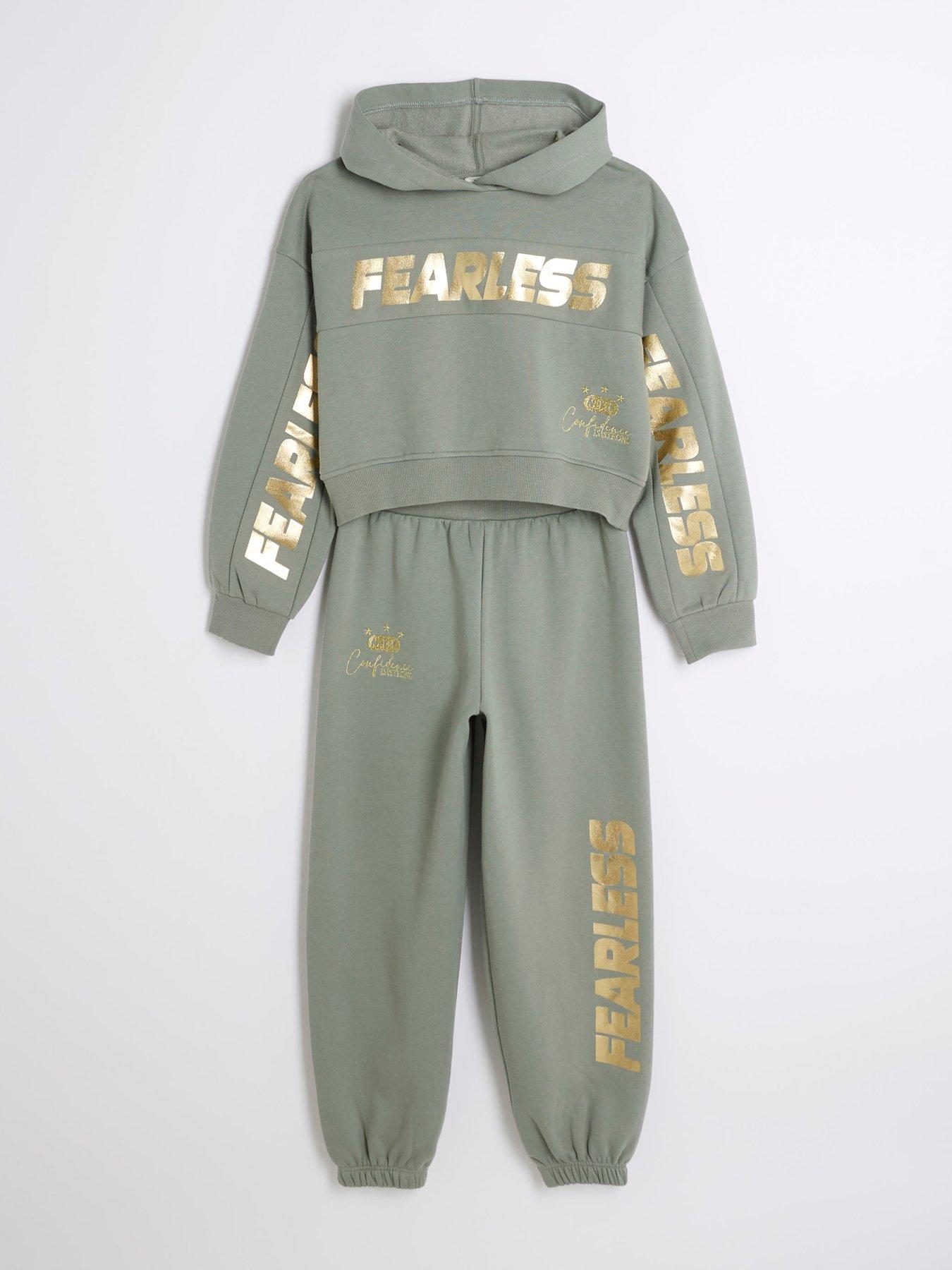  image of river-island-girls-fearless-hoodie-and-joggers-set-khaki