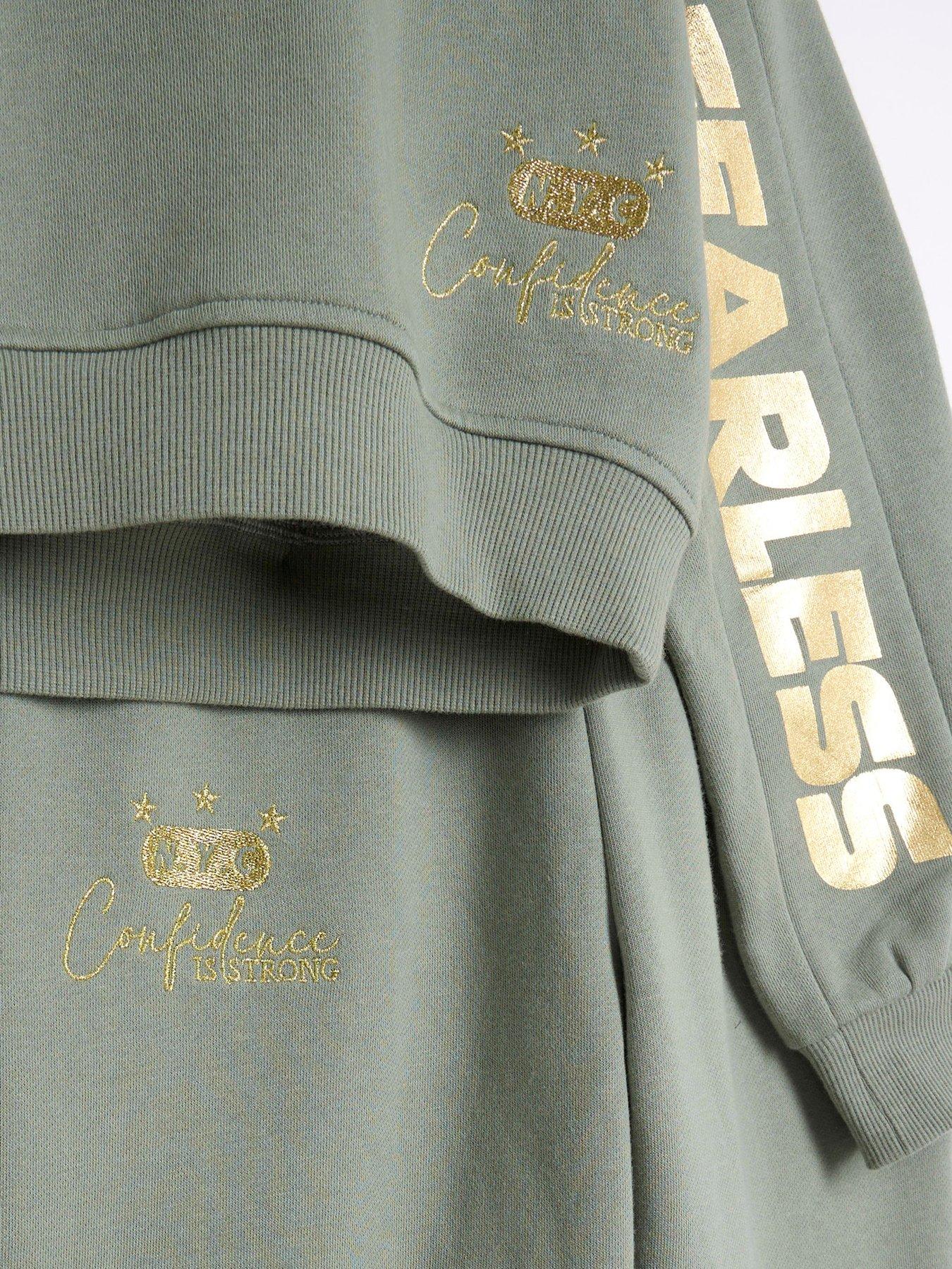  image of river-island-girls-fearless-hoodie-and-joggers-set-khaki