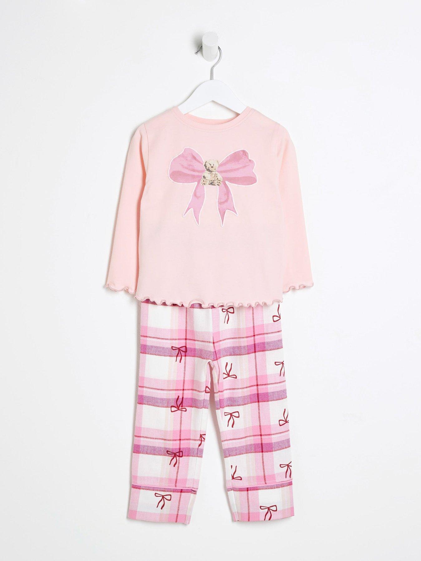 Image 2 of 5 of River Island Mini Girls Teddy Bow Pyjama Set - Pink