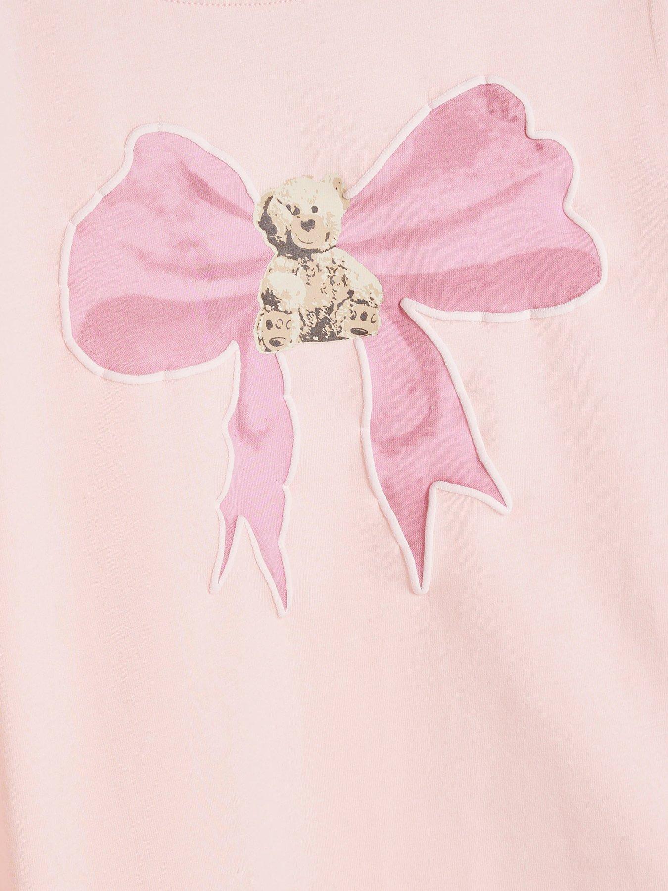 Image 4 of 5 of River Island Mini Girls Teddy Bow Pyjama Set - Pink