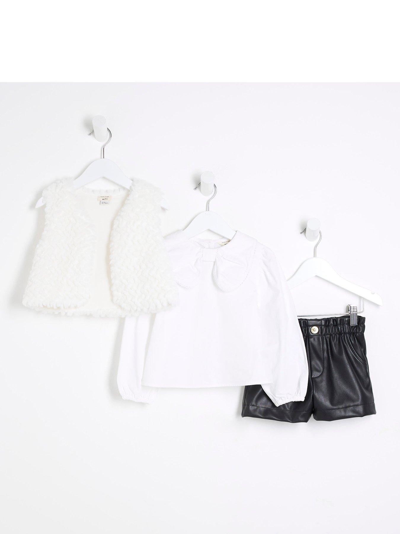 undefined Mini Girls Faux Fur Top Set - White
