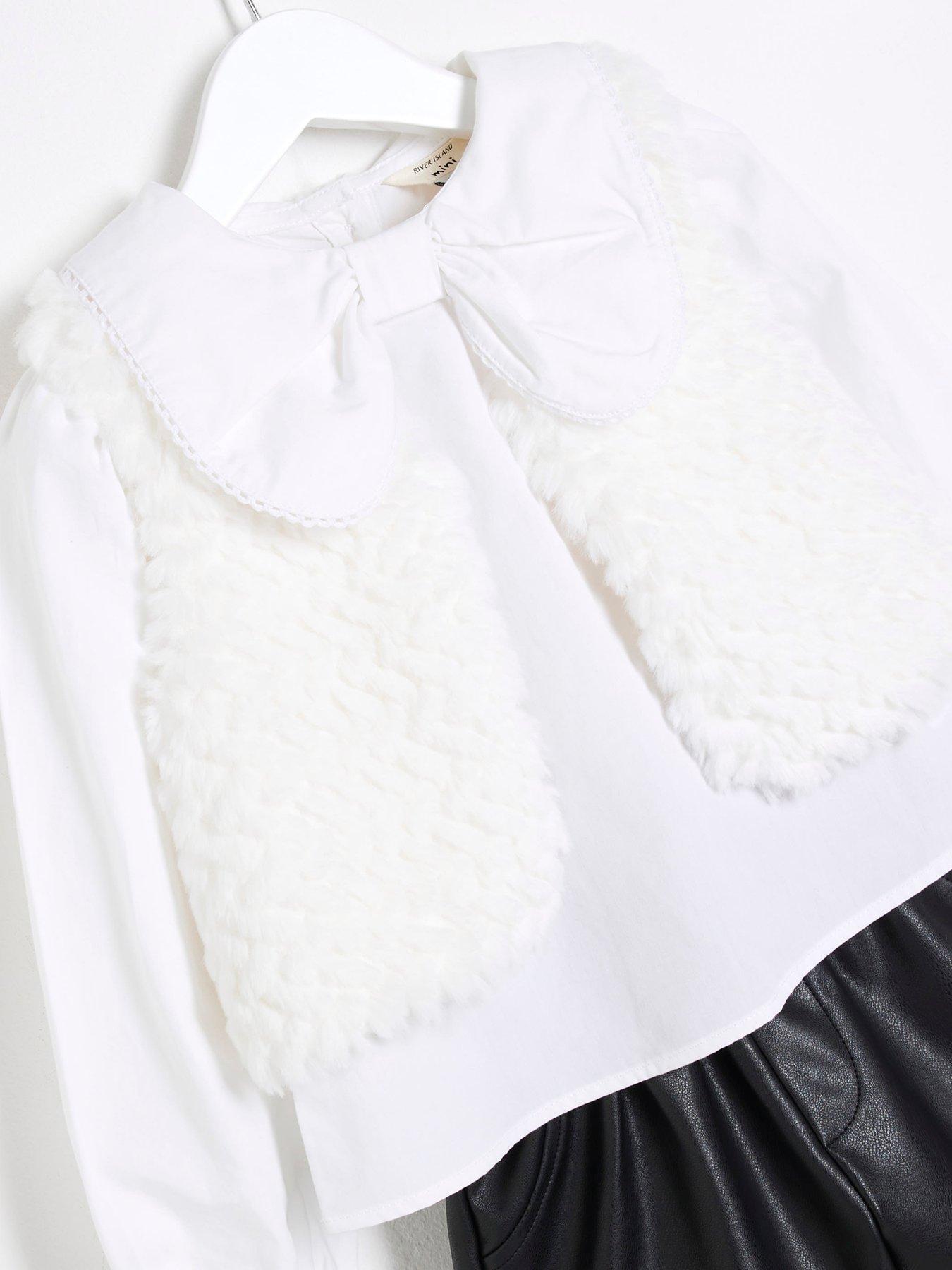 Image 4 of 5 of River Island Mini Mini Girls Faux Fur Top Set - White