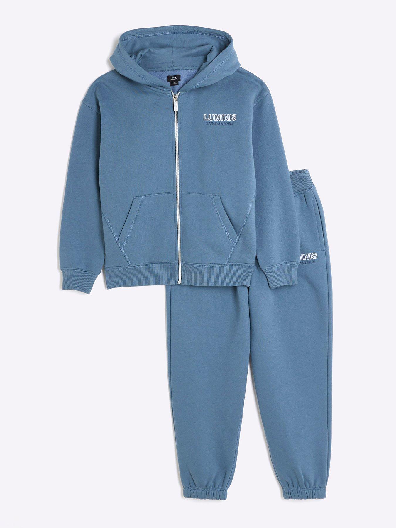  image of river-island-boys-luminis-zip-through-hoodie-set-blue